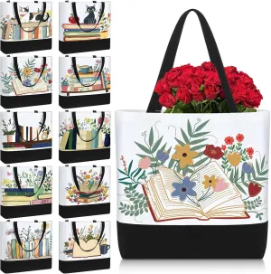 10 Pcs Book Canvas Tote Bag Bulk for Women Cute Book Lovers Club Bookish Gifts Bags with Handle for Librarian Reader