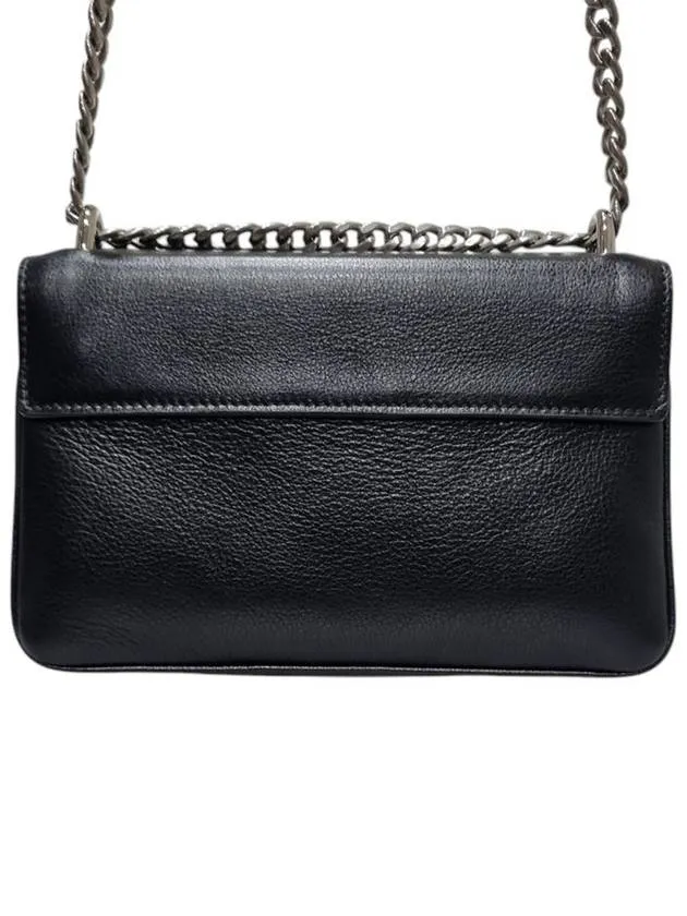 1BD144 Black leather silver chain mini cross bag