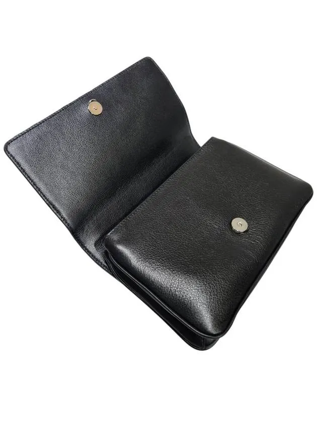 1BD144 Black leather silver chain mini cross bag