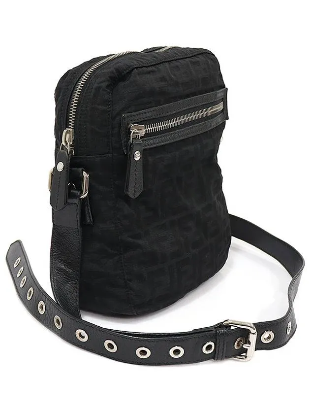 7VA229 FF Logo Jagard Juca Black Leather Trimming Cross Bag