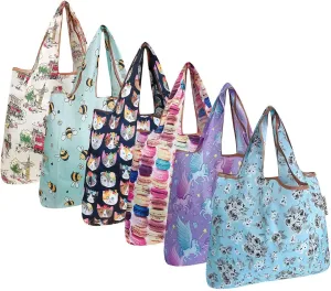 allydrew Small Foldable Tote Nylon Reusable Grocery Bags (Set of 6)