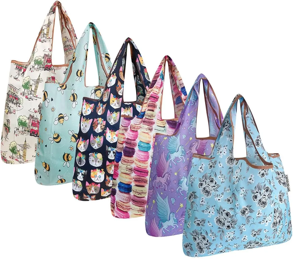 allydrew Small Foldable Tote Nylon Reusable Grocery Bags (Set of 6)