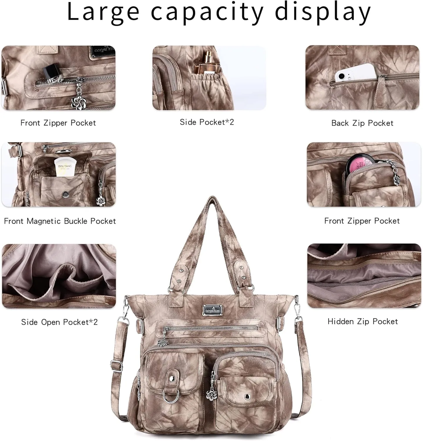 Angelkiss Purses Handbags for Women PU Tote Satchel Bags for Women Pockets Shoulder Bags