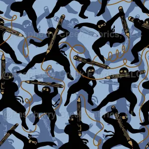 Back to school ninjas with pencils blue grey shades