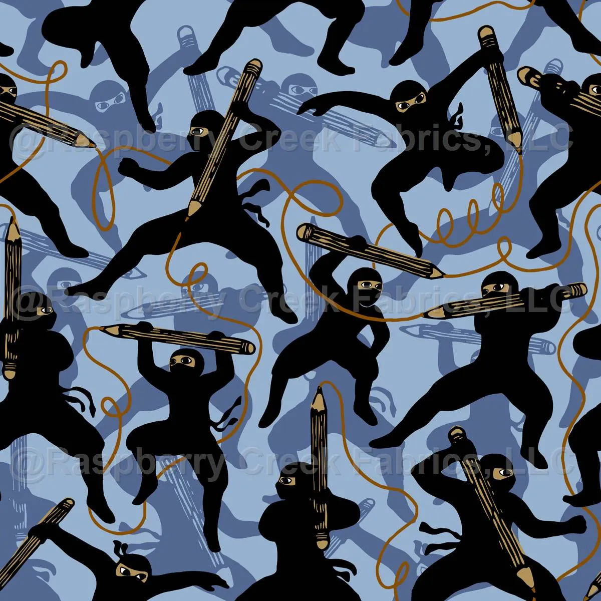 Back to school ninjas with pencils blue grey shades