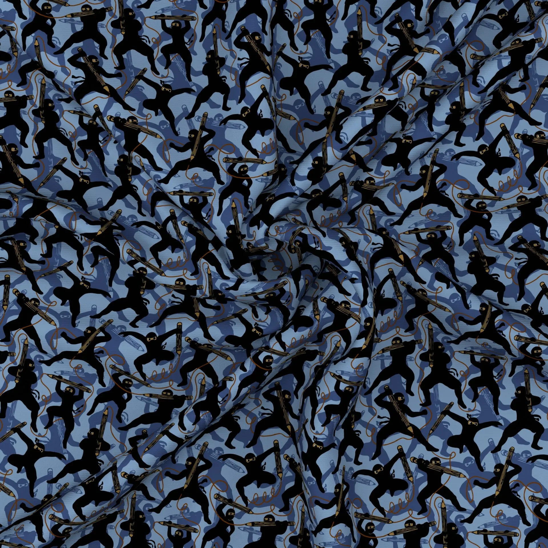Back to school ninjas with pencils blue grey shades
