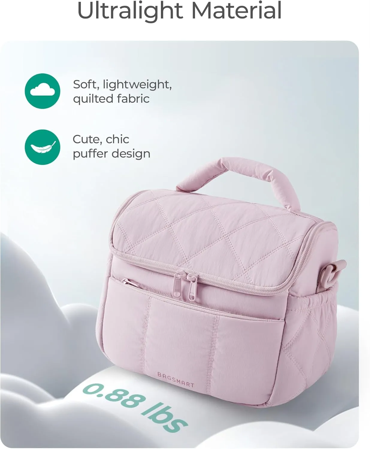 BAGSMART Insulated Lunch Bags for Women, Cute Quilted Lunch Box, Lightweight Puffy Padded Waterproof Lunch Tote, Reusable Lunch Cooler for Work Picnic Travel, Camel