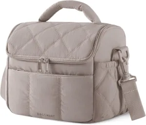 BAGSMART Insulated Lunch Bags for Women, Cute Quilted Lunch Box, Lightweight Puffy Padded Waterproof Lunch Tote, Reusable Lunch Cooler for Work Picnic Travel, Camel