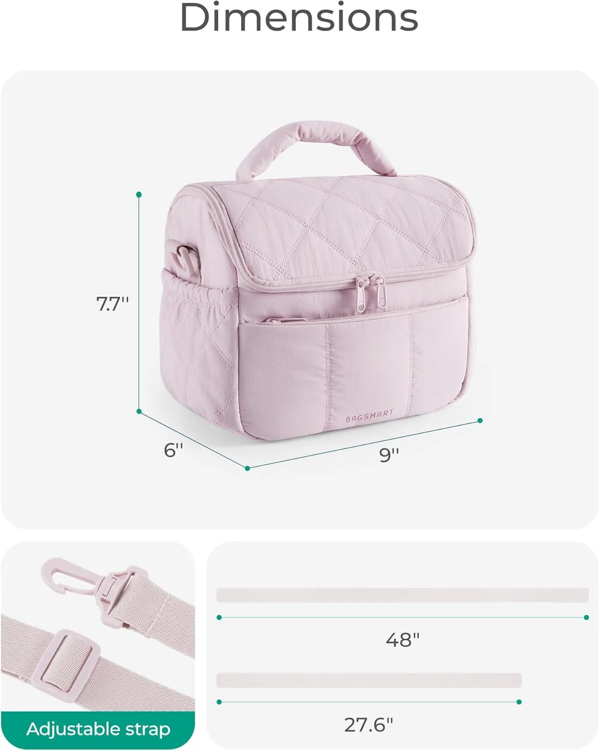 BAGSMART Insulated Lunch Bags for Women, Cute Quilted Lunch Box, Lightweight Puffy Padded Waterproof Lunch Tote, Reusable Lunch Cooler for Work Picnic Travel, Camel