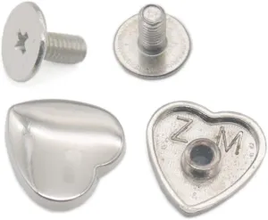 Bluemoona 10 Pcs - 14x14mm Metal Screwback Stud Heart Shape Rivets for Craft Belt Purse Bag Leather Nickel