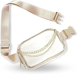 Boutique Luxury Chain Belt Bag | Crossbody Bag Leather Fanny Pack for Women Fashionable | Extended Plus Size | Everywhere Waist Pack | Small Chest Bag (Small Strap Length, Cream | Clear)
