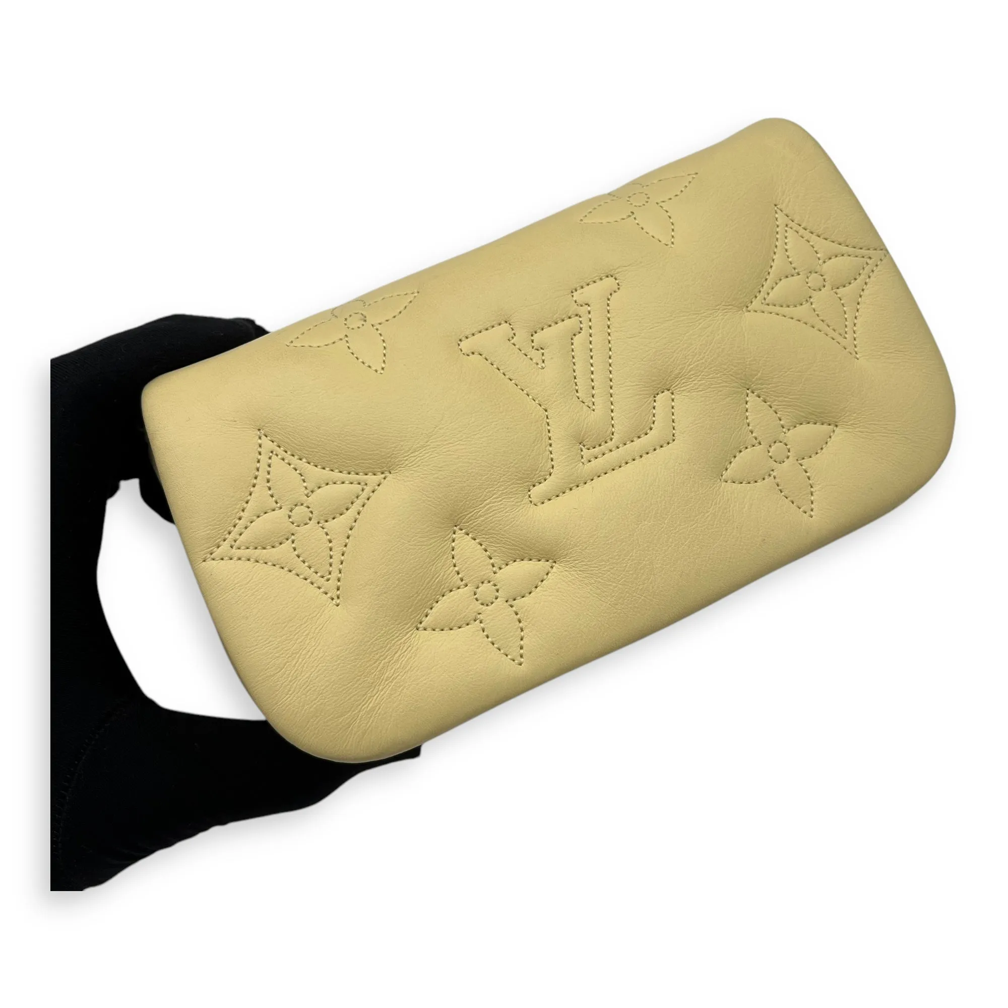 Bubblegram Wallet on Strap Yellow Crossbody Bag in Lambskin, Gold hardware