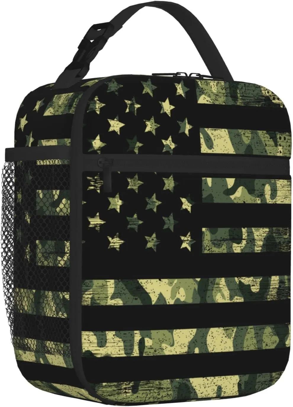 Camouflage American Flag Lunch Box Insulated Lunch Bag Box kids Girls Boys, Reusable Camo Small Bento Lunch Box Containers for kids Women Men, Cooler Tote Bag Lunchbox for Work Office School Picnic