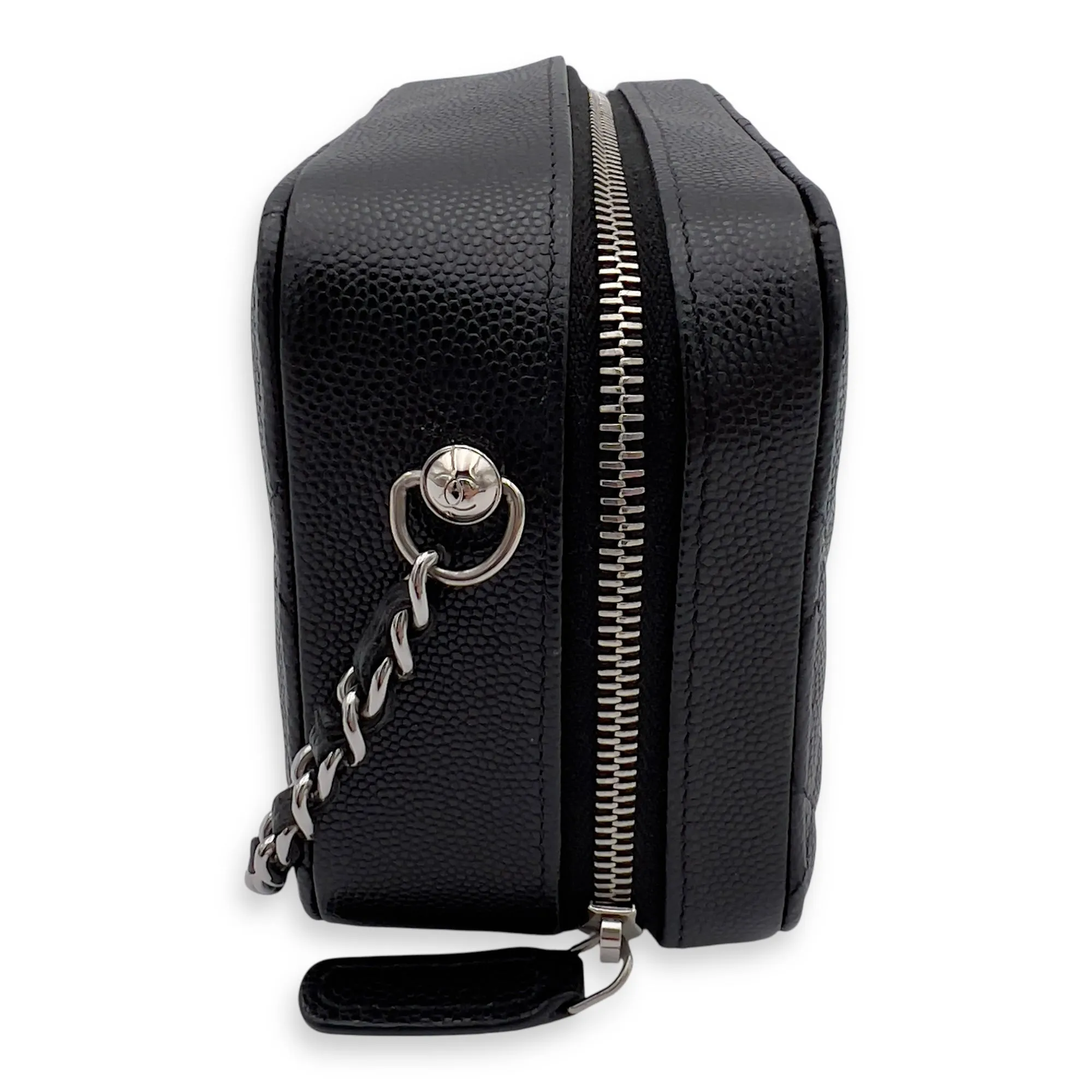 CC Camera Black Crossbody Bag in Caviar Leather, Silver hardware