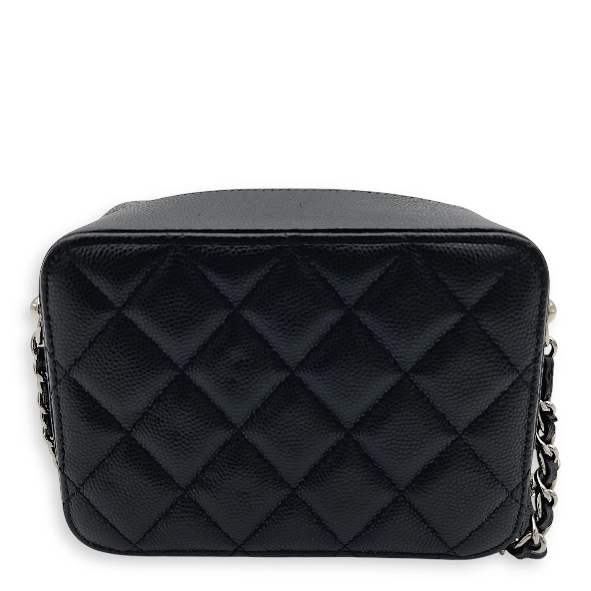 CC Camera Black Crossbody Bag in Caviar Leather, Silver hardware