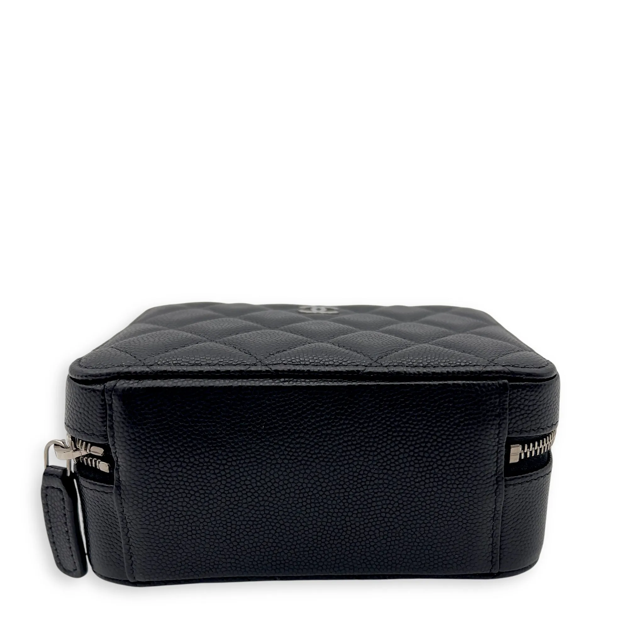 CC Camera Black Crossbody Bag in Caviar Leather, Silver hardware