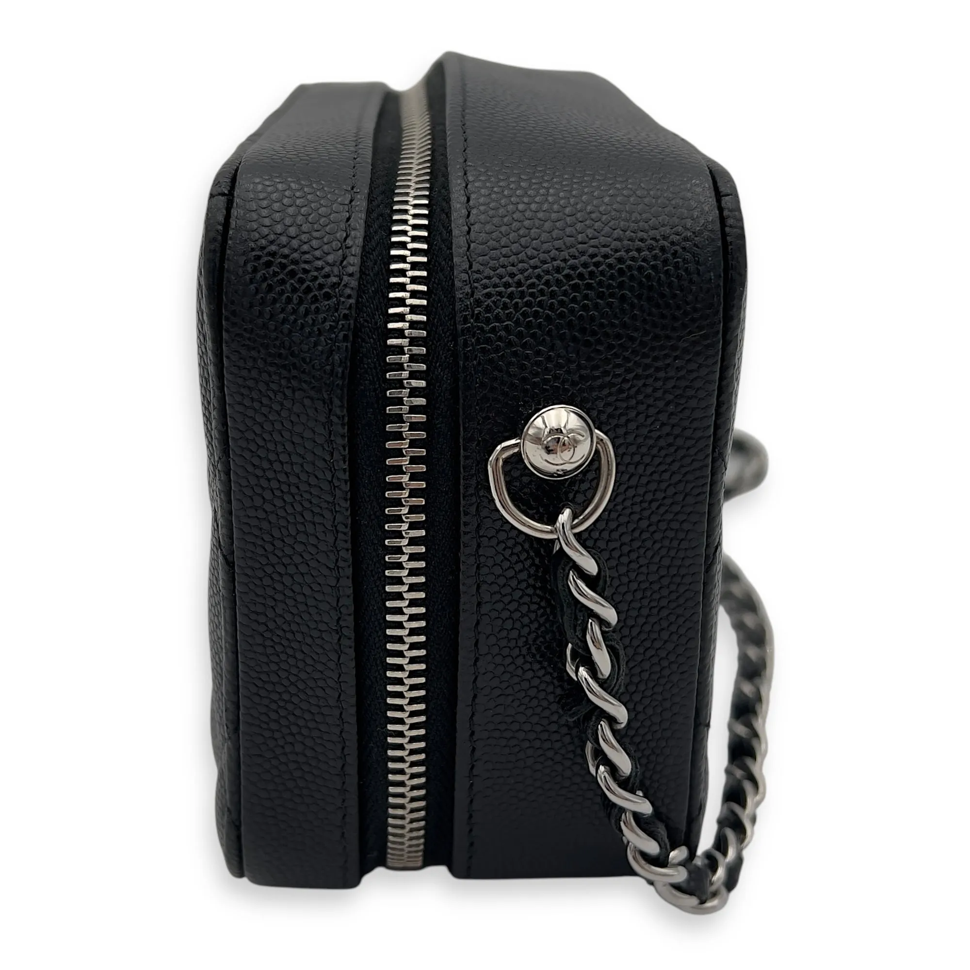 CC Camera Black Crossbody Bag in Caviar Leather, Silver hardware