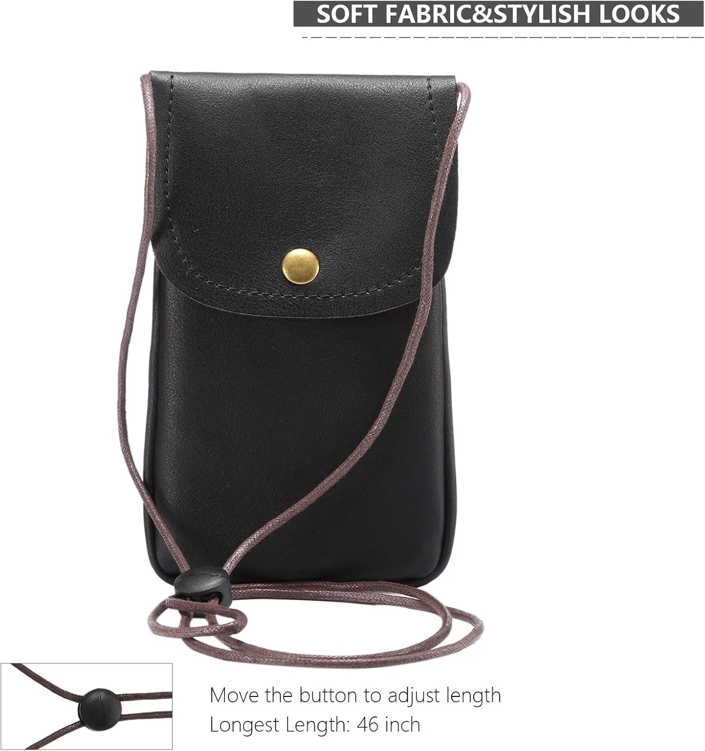 Cell Phone Neck Pouch PU Leather Carrying Bag with Credit Card Holder Adjustable Strap, Small Travel Purse for iPhone 11 XR XS Max SE 8 7 6 Plus, Galaxy S10 S7 Edge A10 J7, Moto G6 (Black)