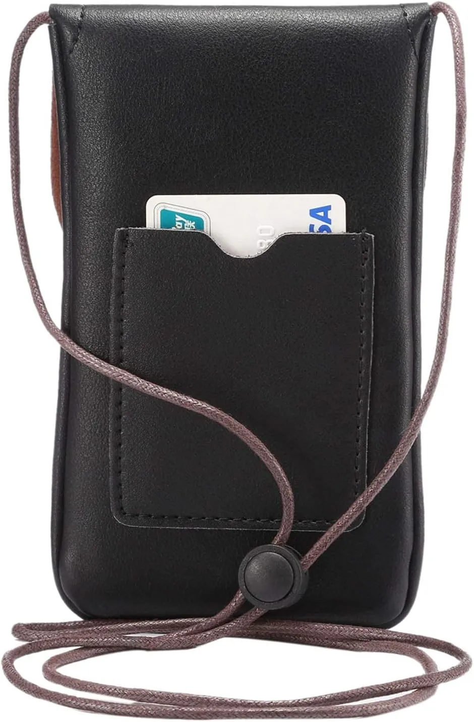 Cell Phone Neck Pouch PU Leather Carrying Bag with Credit Card Holder Adjustable Strap, Small Travel Purse for iPhone 11 XR XS Max SE 8 7 6 Plus, Galaxy S10 S7 Edge A10 J7, Moto G6 (Black)