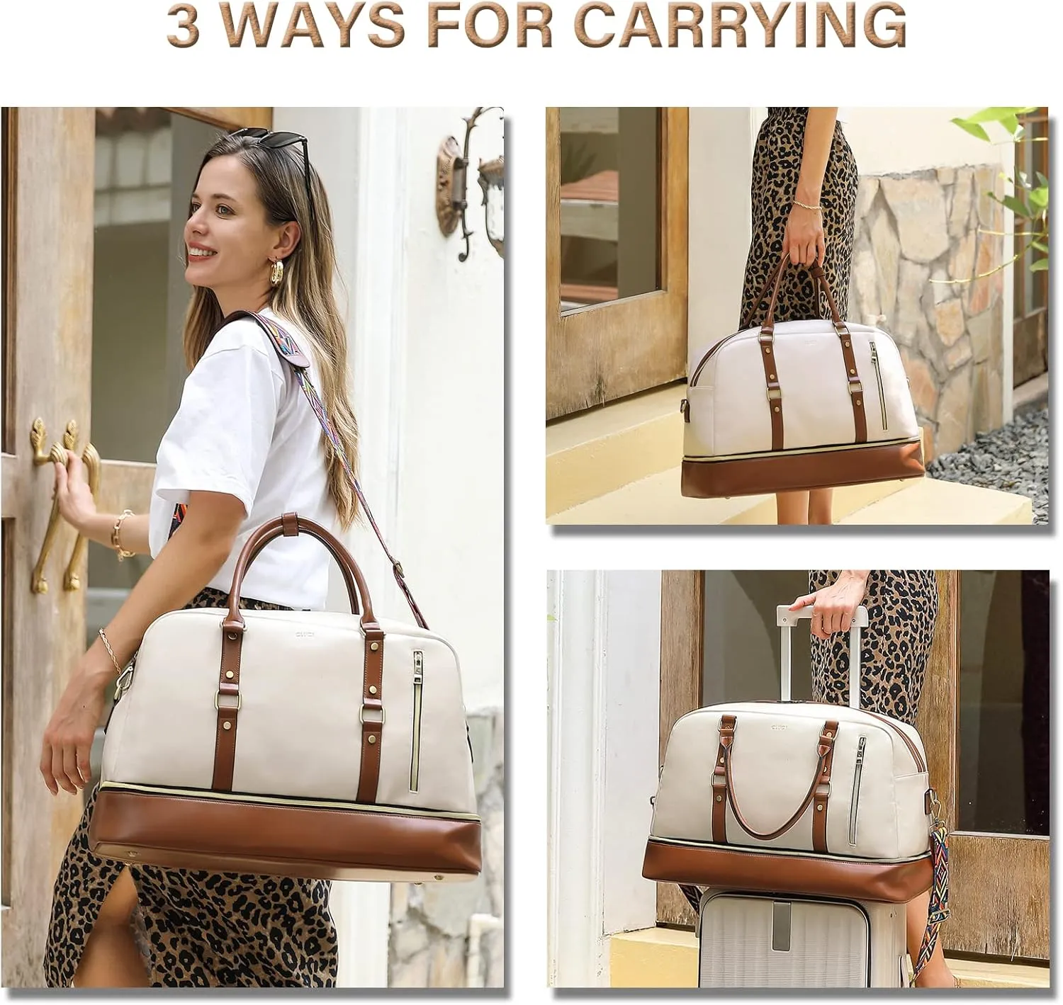 CLUCI Weekender Bag for Women Travel Leather Duffel Bag Carry on Overnight Bag