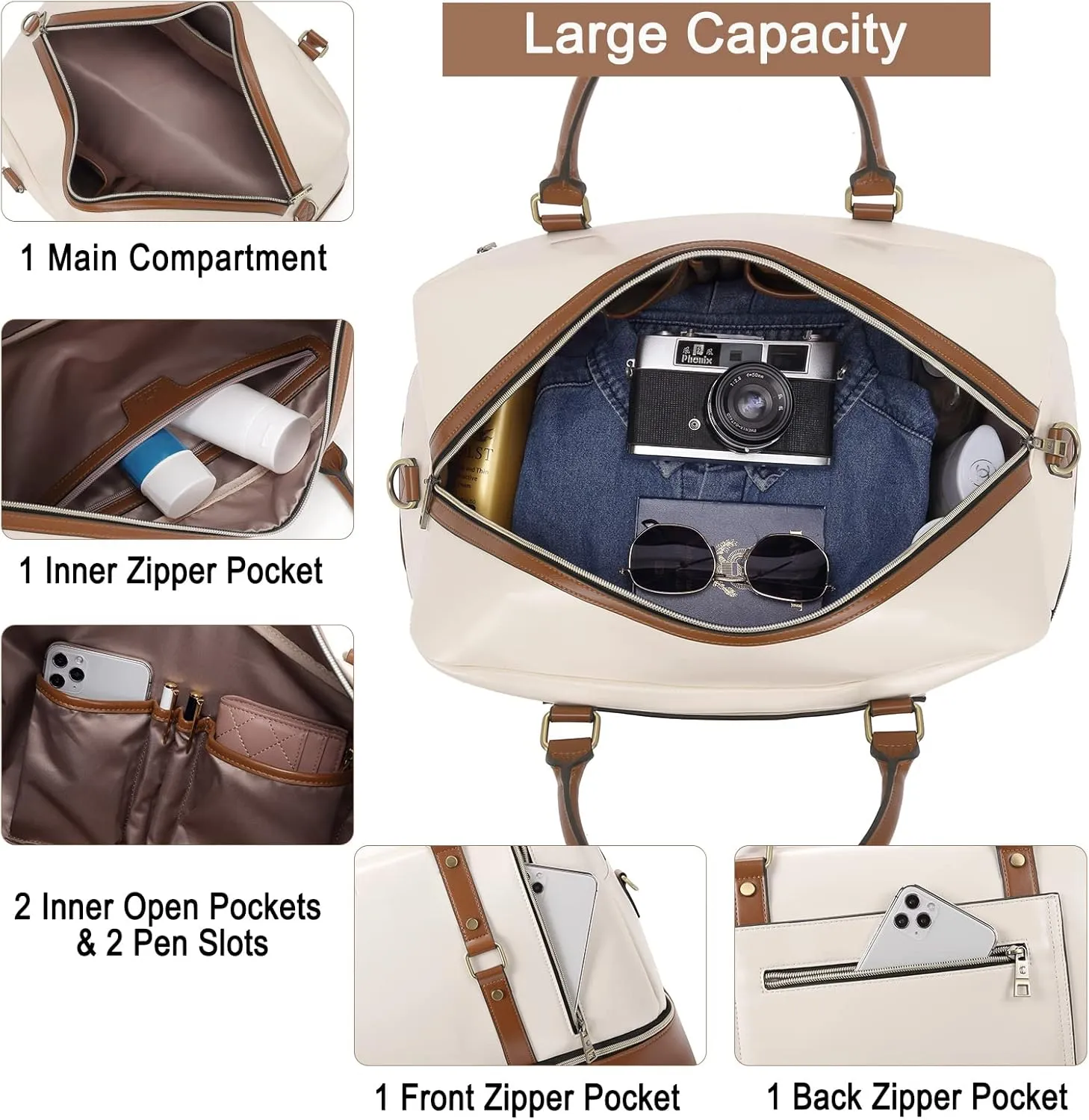 CLUCI Weekender Bag for Women Travel Leather Duffel Bag Carry on Overnight Bag