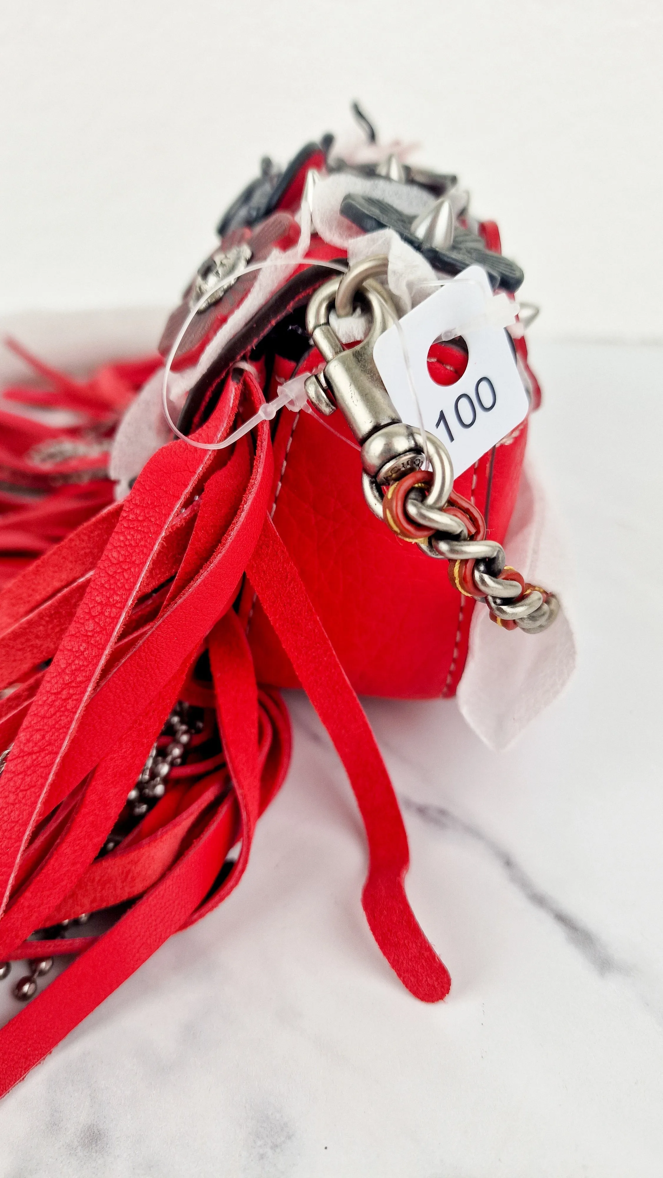 Coach 1941 Dinkier in Vermillion Red with Wild Tea Roses Studs & Fringes - Crossbody Bag Clutch Mini Dinky - Coach 86852