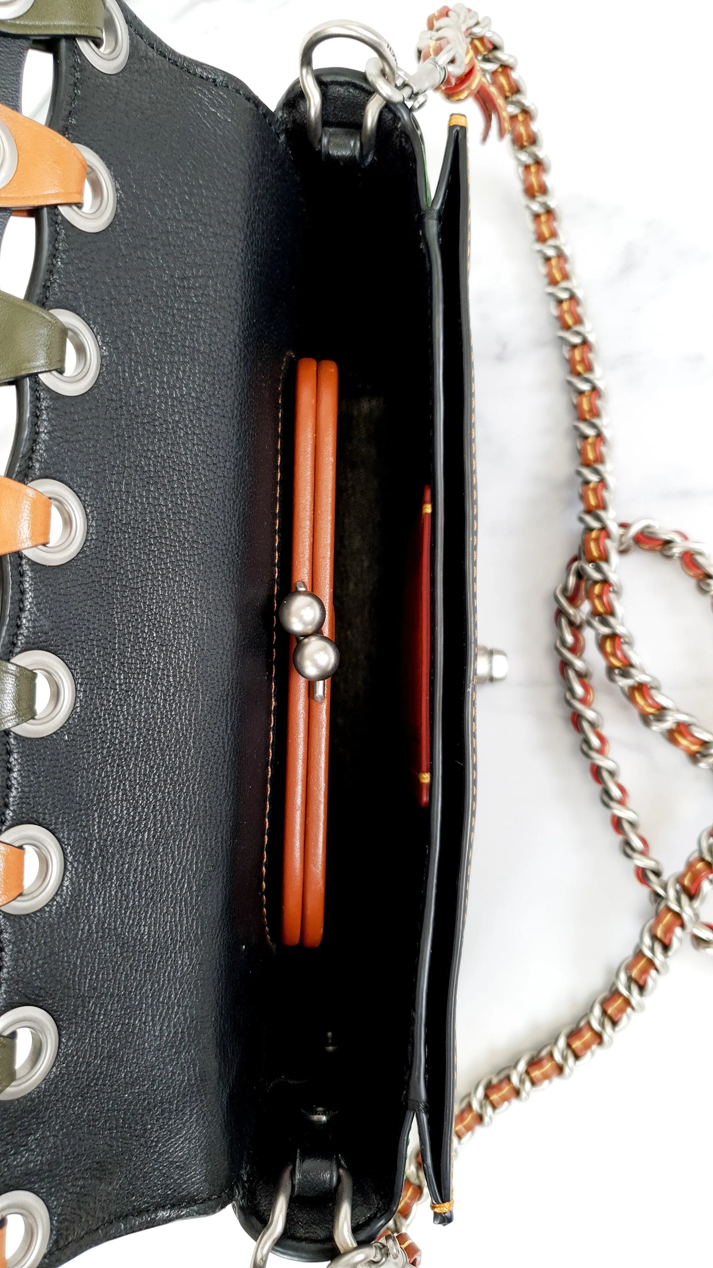 Coach 1941 Dinky Crossbody Bag With Colorblock Links in Black, Yellow, Green & Saddle - Coach 86831