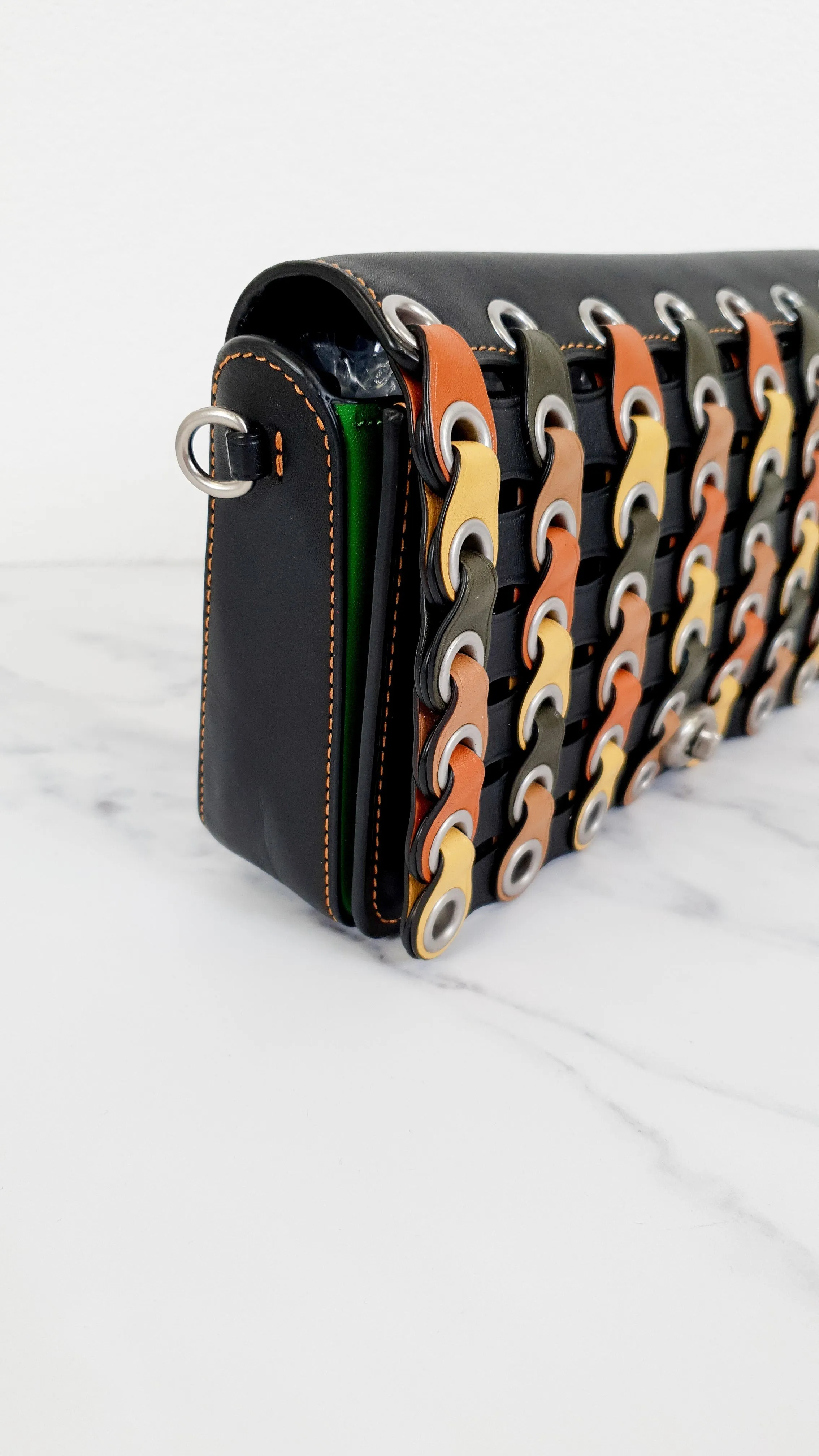 Coach 1941 Dinky Crossbody Bag With Colorblock Links in Black, Yellow, Green & Saddle - Coach 86831