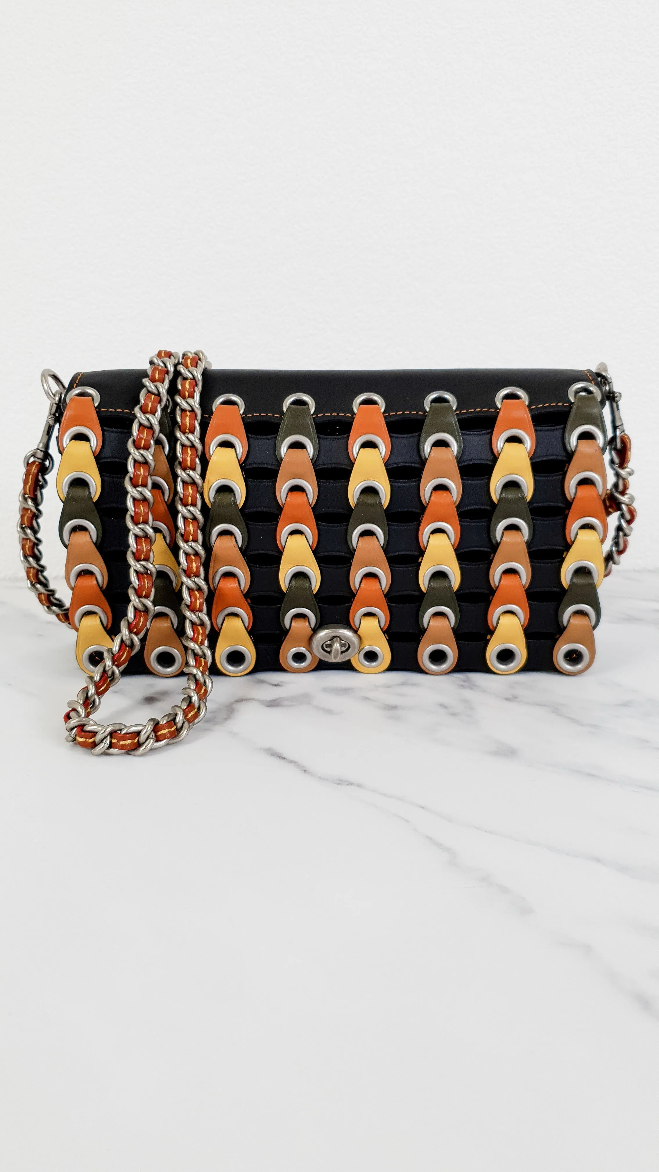 Coach 1941 Dinky Crossbody Bag With Colorblock Links in Black, Yellow, Green & Saddle - Coach 86831