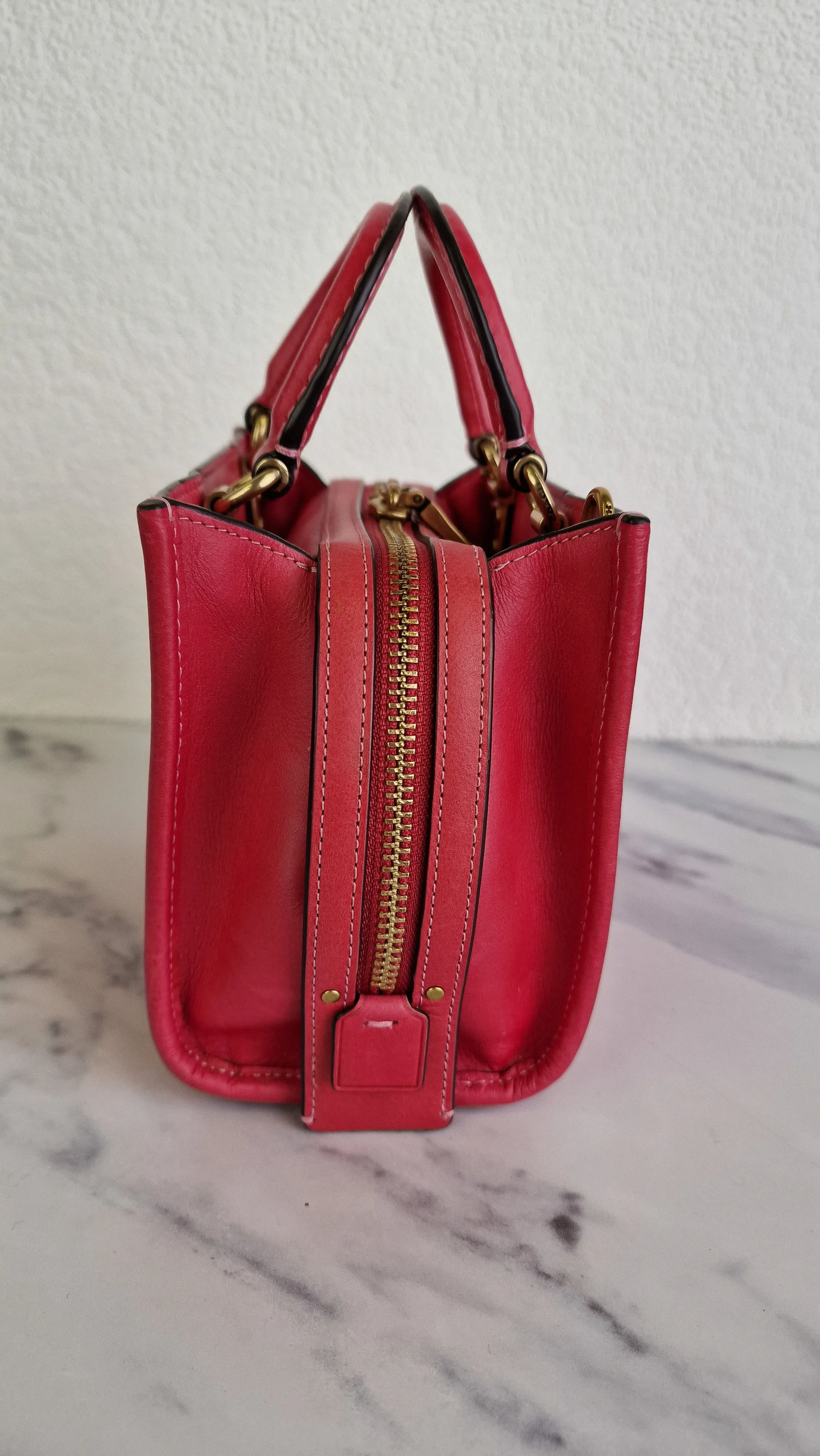 Coach 1941 Rogue 17 in Bright Carmine Red Pink Original Natural Leather - Handbag Mini Bag Crossbody Bag - Coach C3870