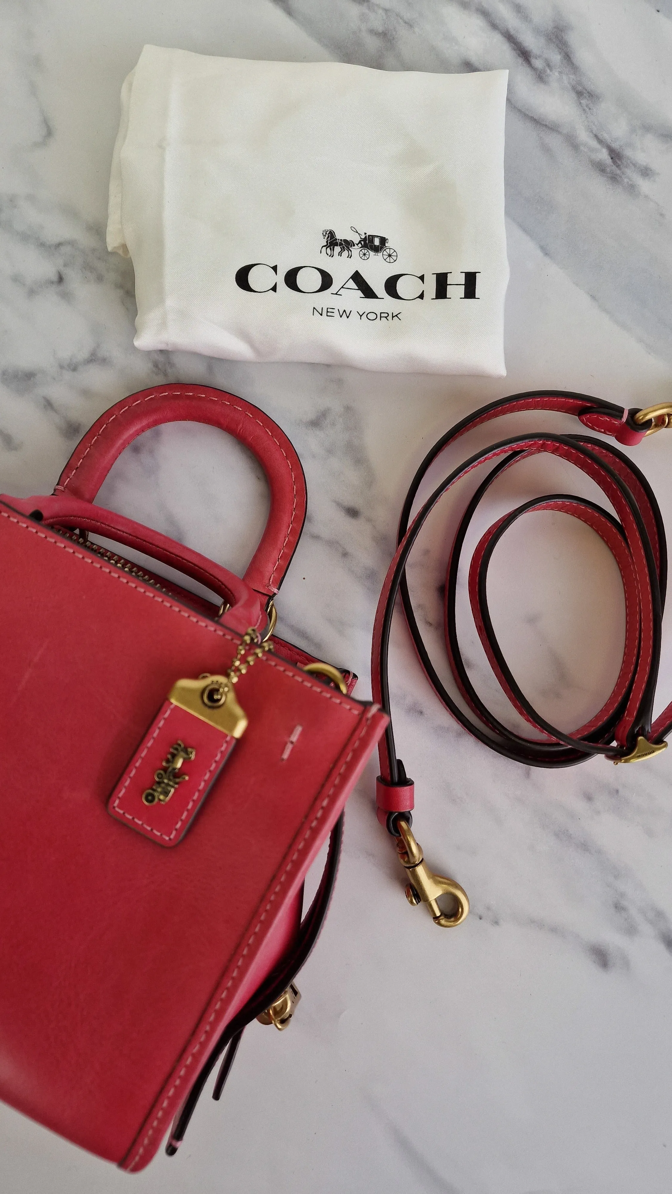 Coach 1941 Rogue 17 in Bright Carmine Red Pink Original Natural Leather - Handbag Mini Bag Crossbody Bag - Coach C3870