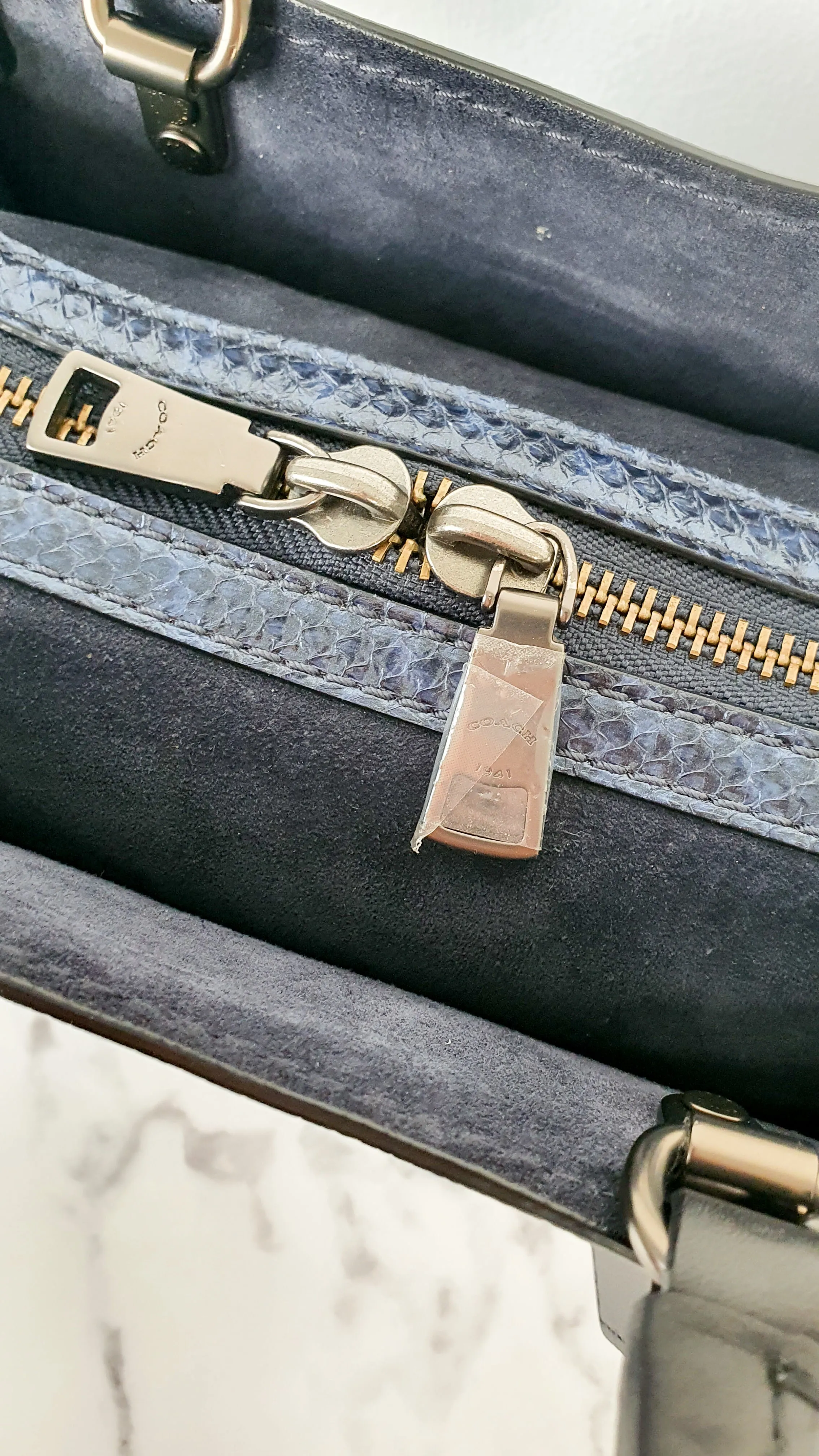 Coach 1941 Rogue 25 in Metallic Dark Blue & Black With Snakeskin Detail Colorblock - Satchel Handbag