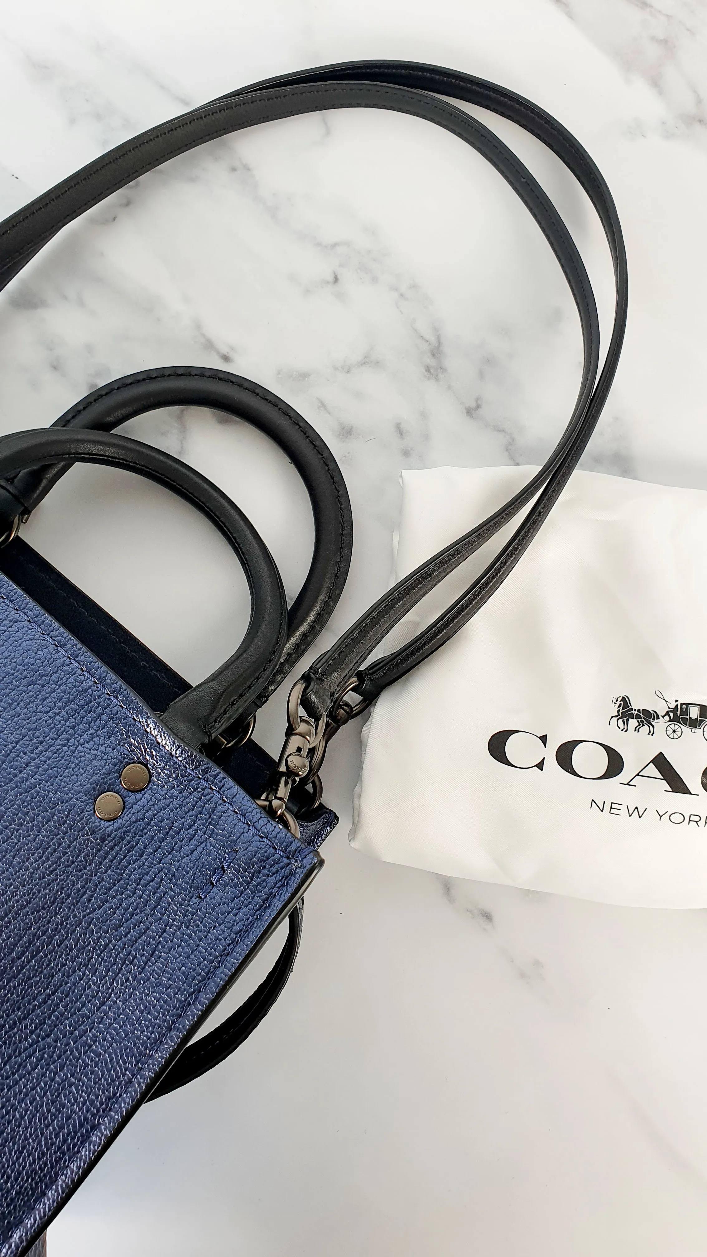 Coach 1941 Rogue 25 in Metallic Dark Blue & Black With Snakeskin Detail Colorblock - Satchel Handbag