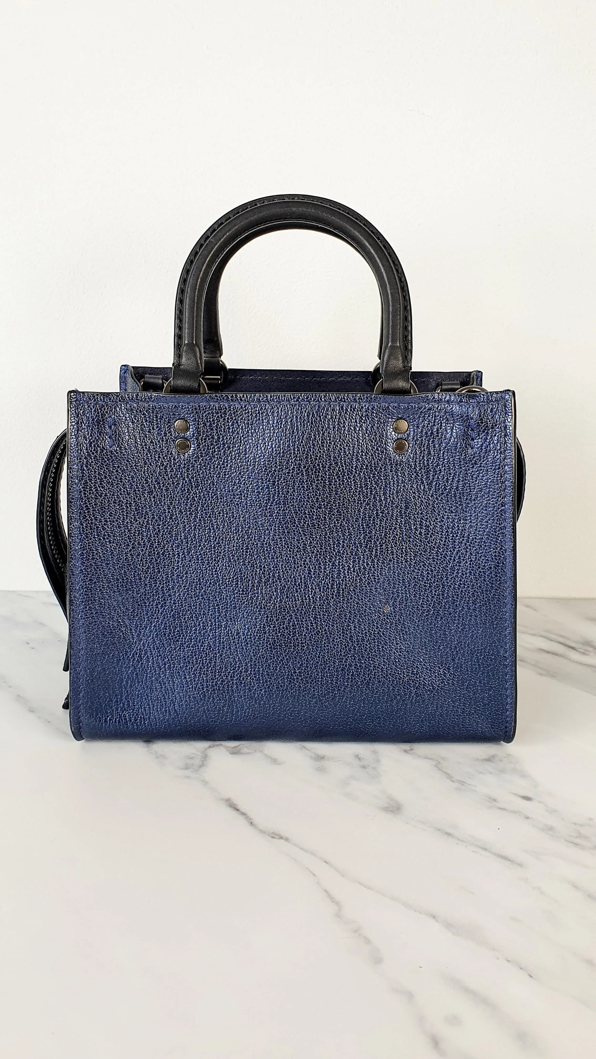 Coach 1941 Rogue 25 in Metallic Dark Blue & Black With Snakeskin Detail Colorblock - Satchel Handbag