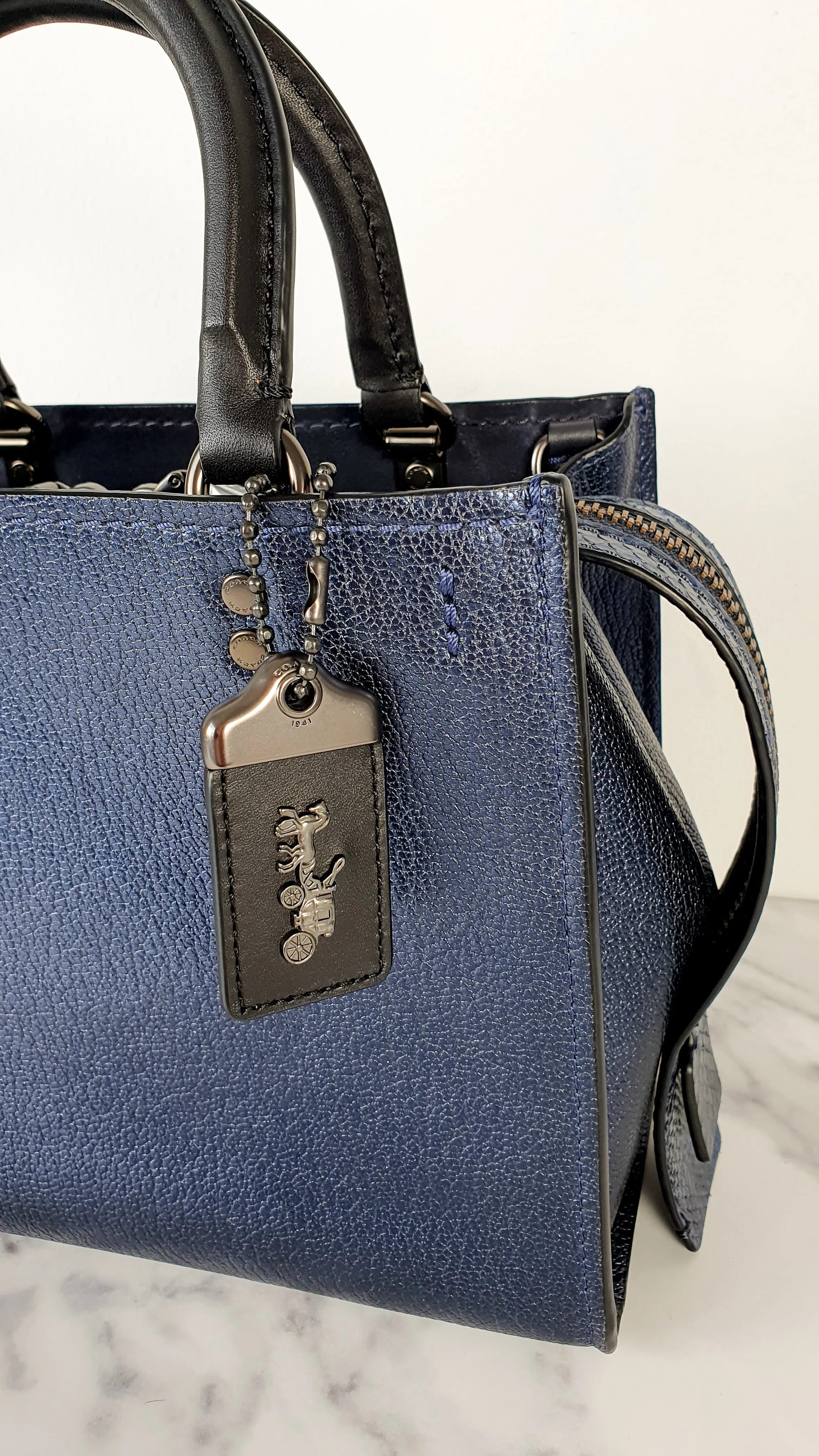 Coach 1941 Rogue 25 in Metallic Dark Blue & Black With Snakeskin Detail Colorblock - Satchel Handbag