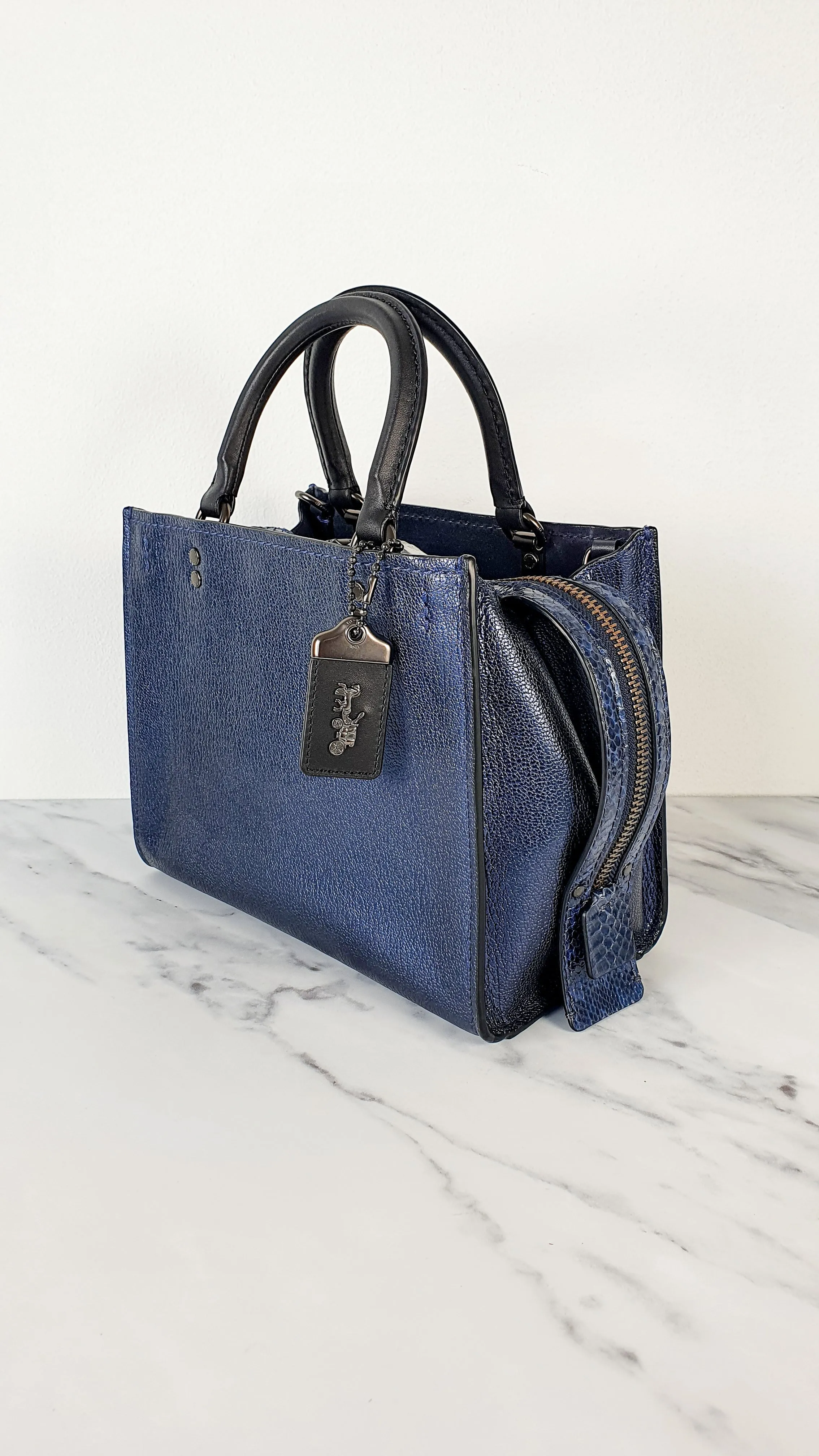 Coach 1941 Rogue 25 in Metallic Dark Blue & Black With Snakeskin Detail Colorblock - Satchel Handbag