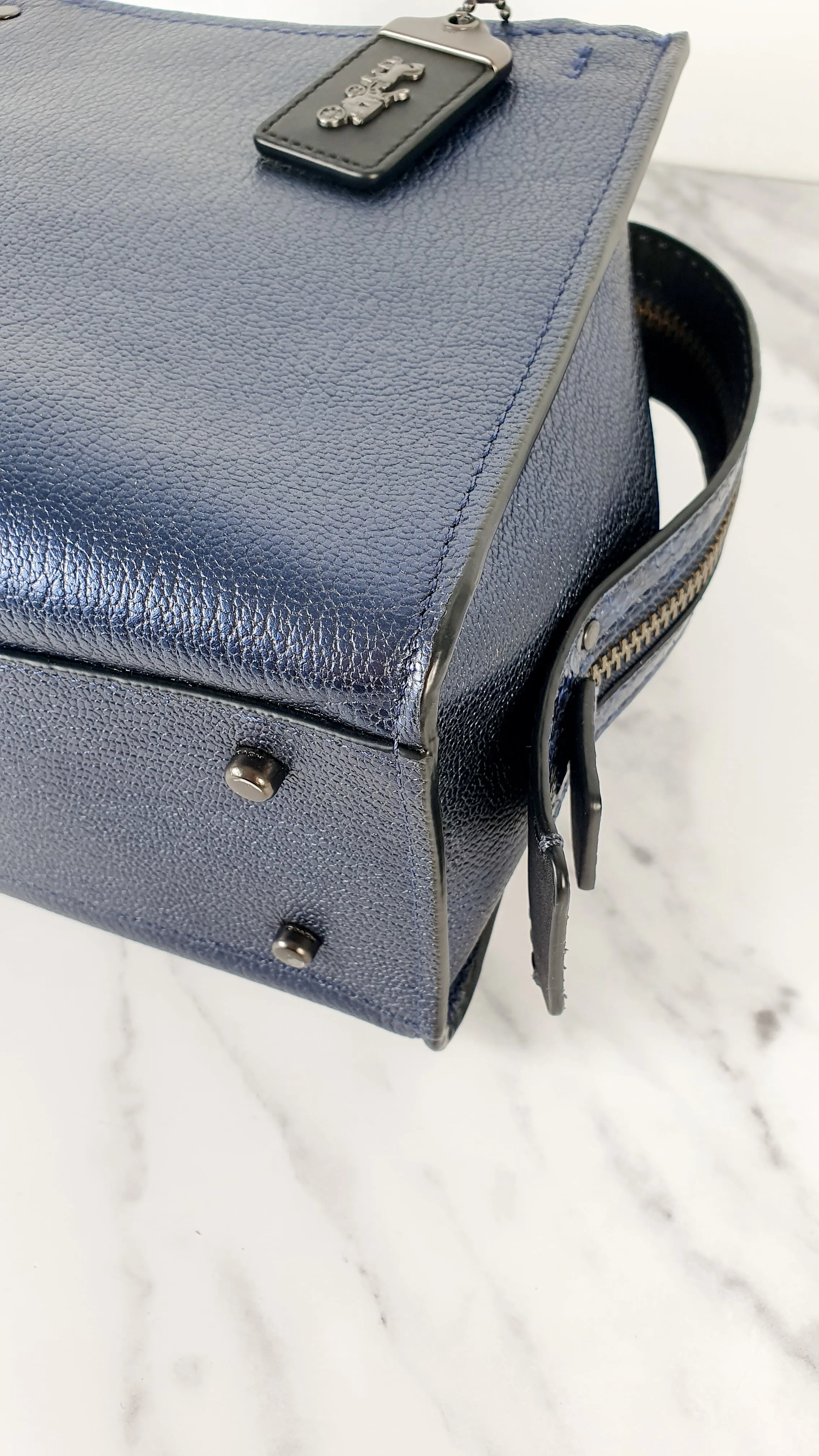 Coach 1941 Rogue 25 in Metallic Dark Blue & Black With Snakeskin Detail Colorblock - Satchel Handbag