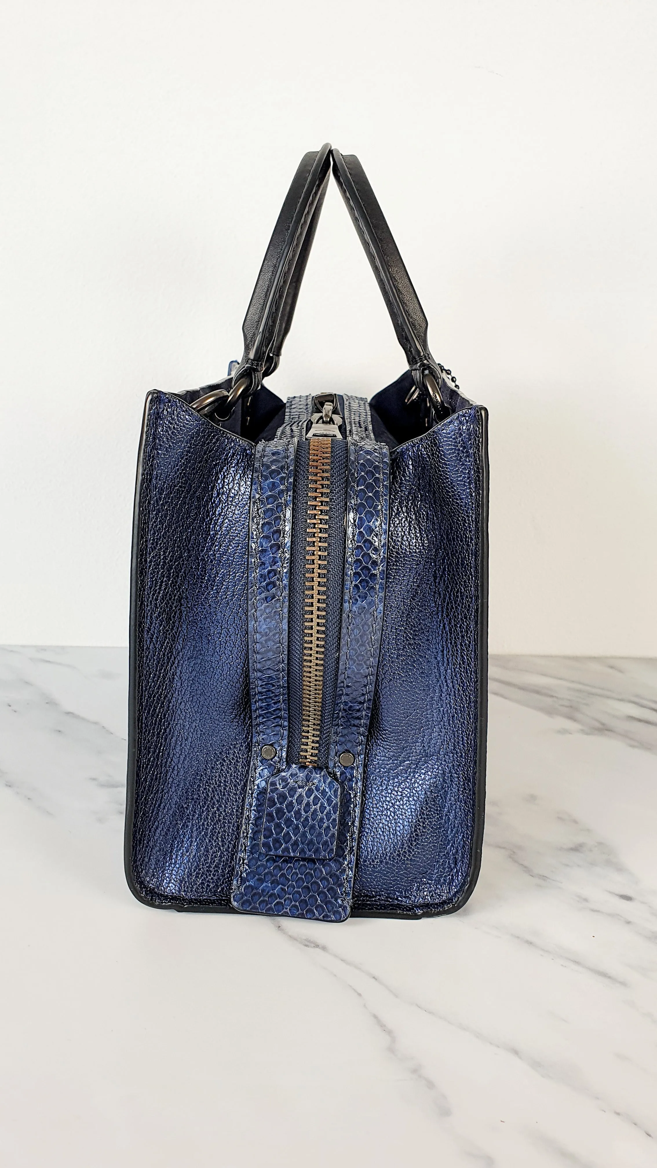 Coach 1941 Rogue 25 in Metallic Dark Blue & Black With Snakeskin Detail Colorblock - Satchel Handbag
