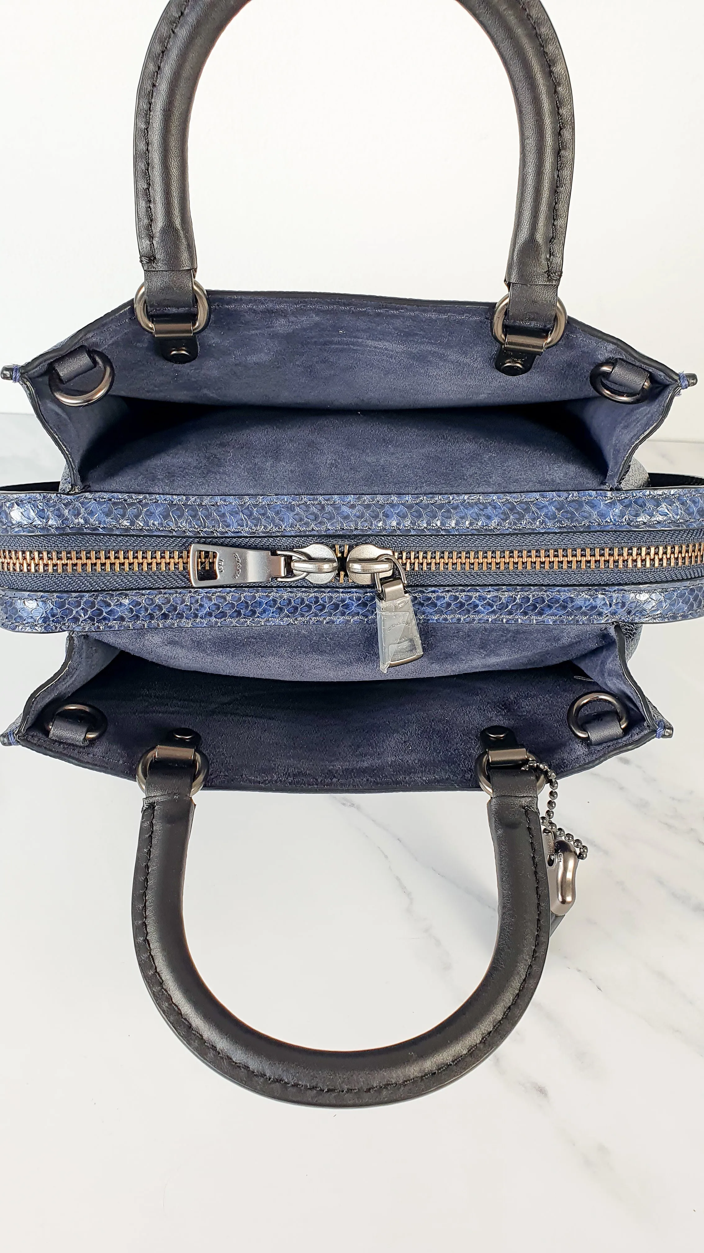 Coach 1941 Rogue 25 in Metallic Dark Blue & Black With Snakeskin Detail Colorblock - Satchel Handbag