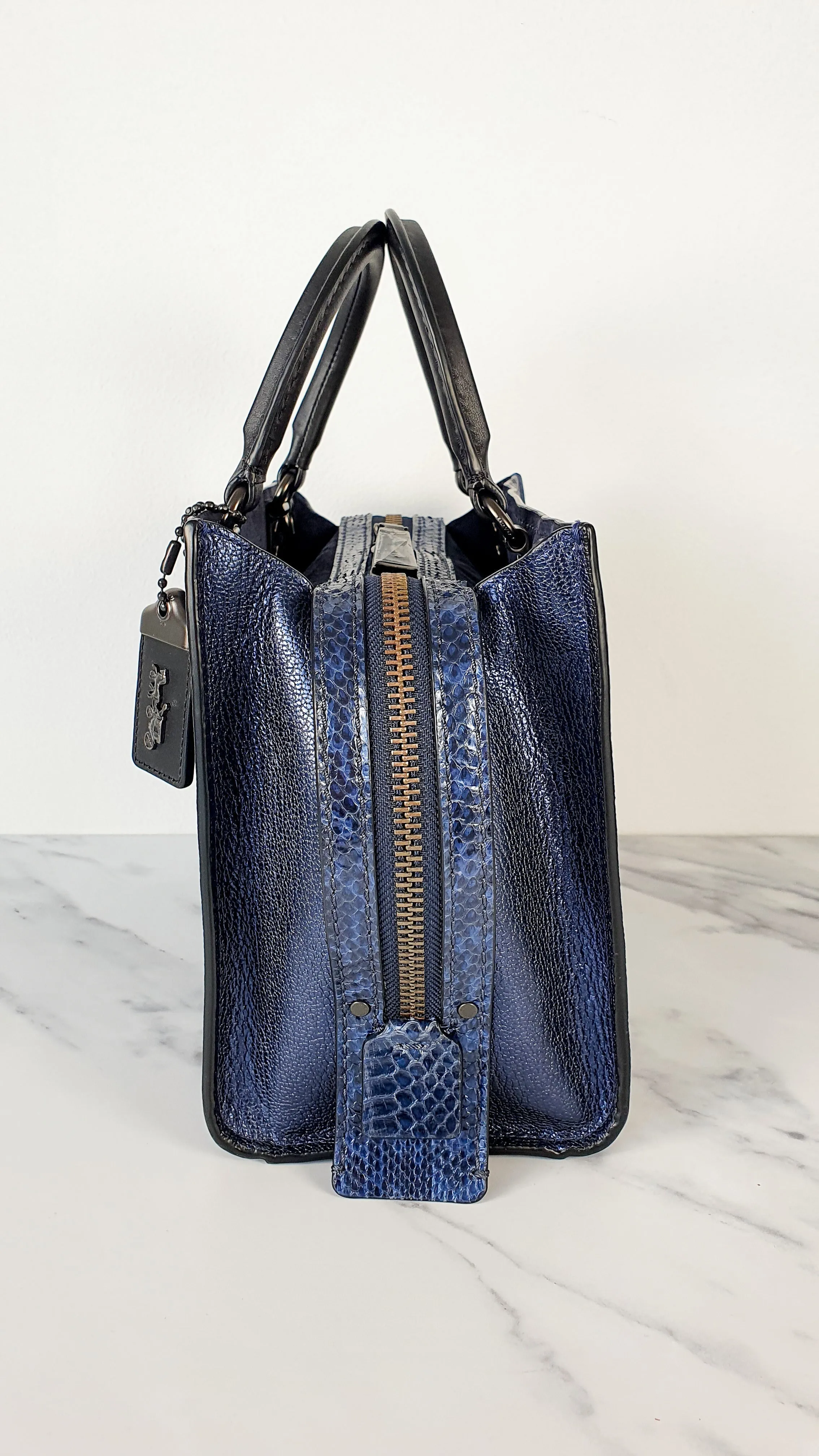Coach 1941 Rogue 25 in Metallic Dark Blue & Black With Snakeskin Detail Colorblock - Satchel Handbag