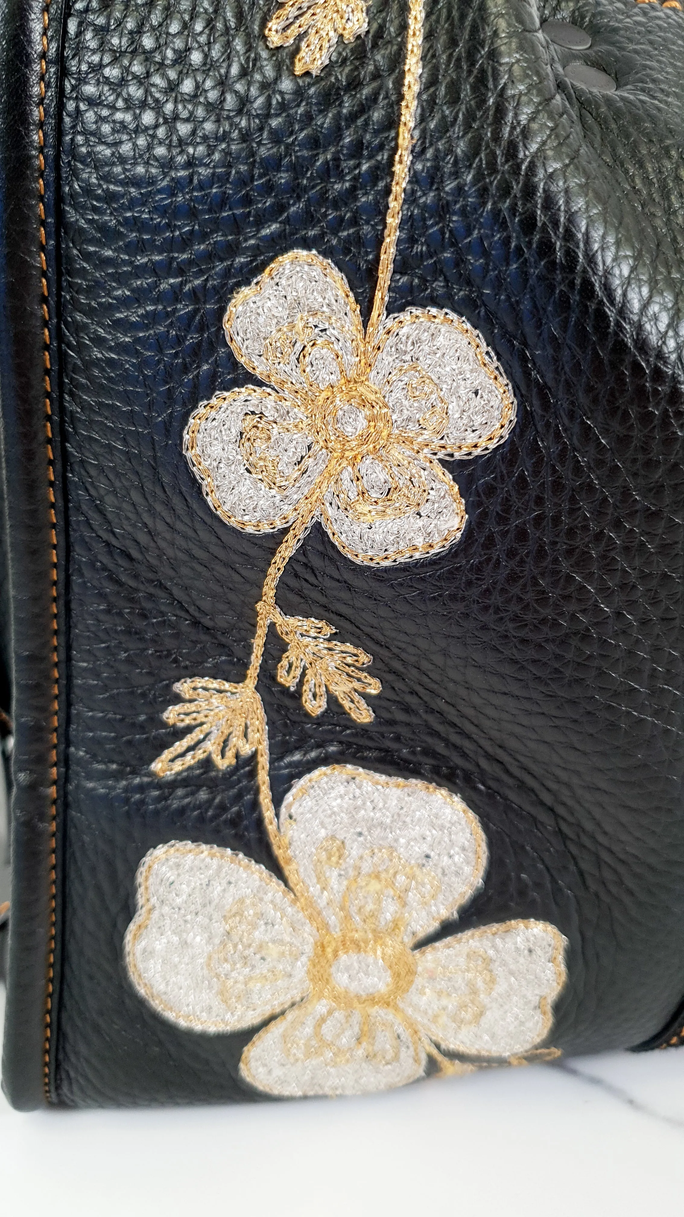 Coach 1941 Rogue 31 in Black with Western Embroidery Flowers & Varsity Stripe - Satchel Handbag Coach 57230