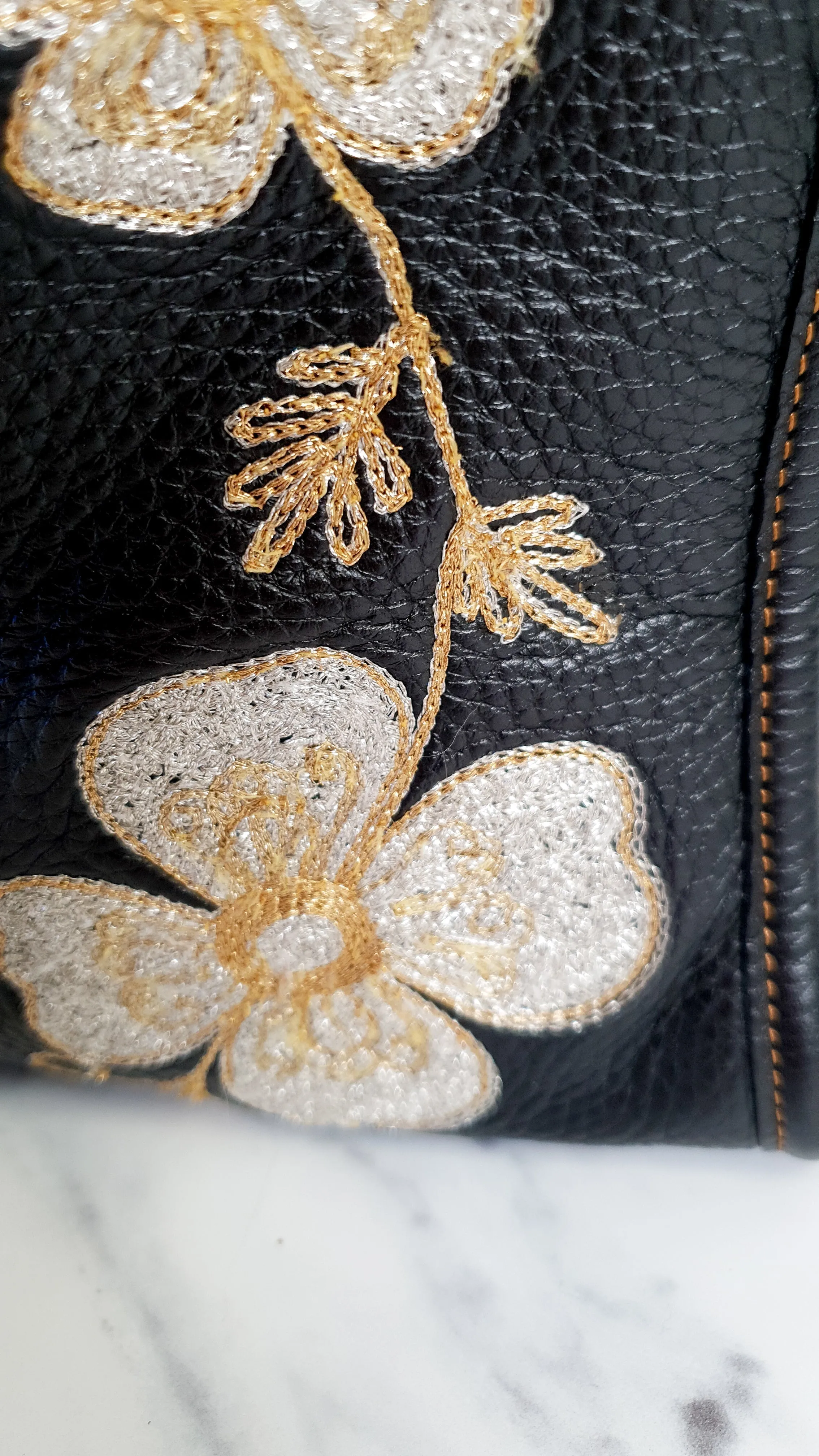 Coach 1941 Rogue 31 in Black with Western Embroidery Flowers & Varsity Stripe - Satchel Handbag Coach 57230
