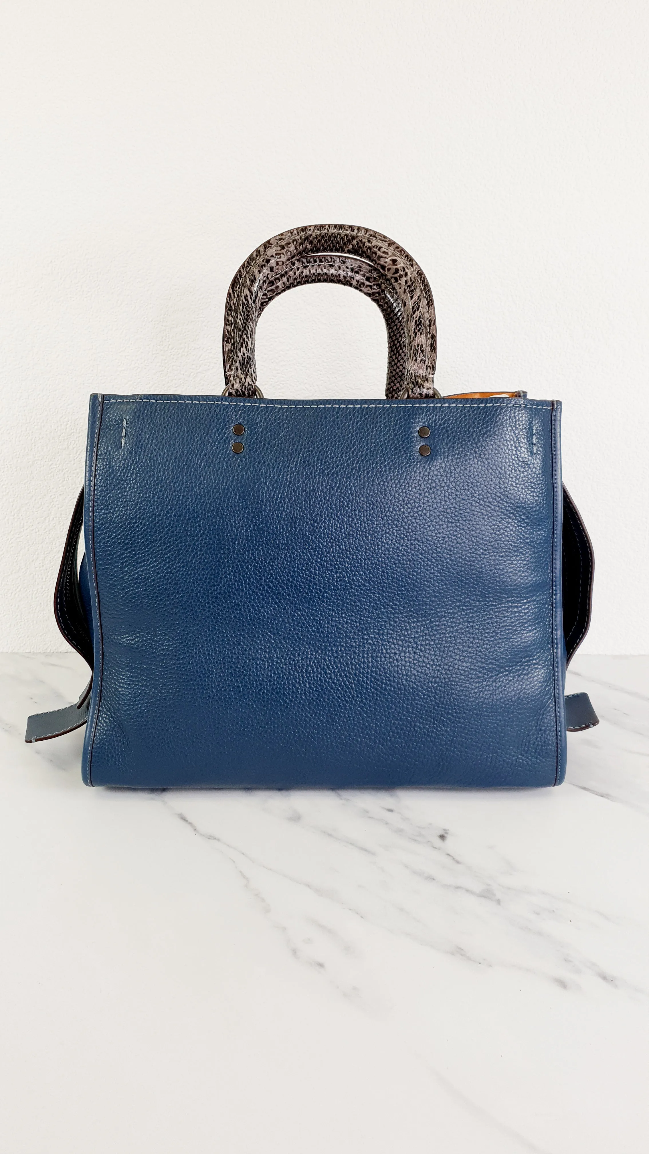Coach 1941 Rogue 36 in Dark Denim Blue with Genuine Snakeskin Handles - Shoulder Bag Handbag - Coach 58965