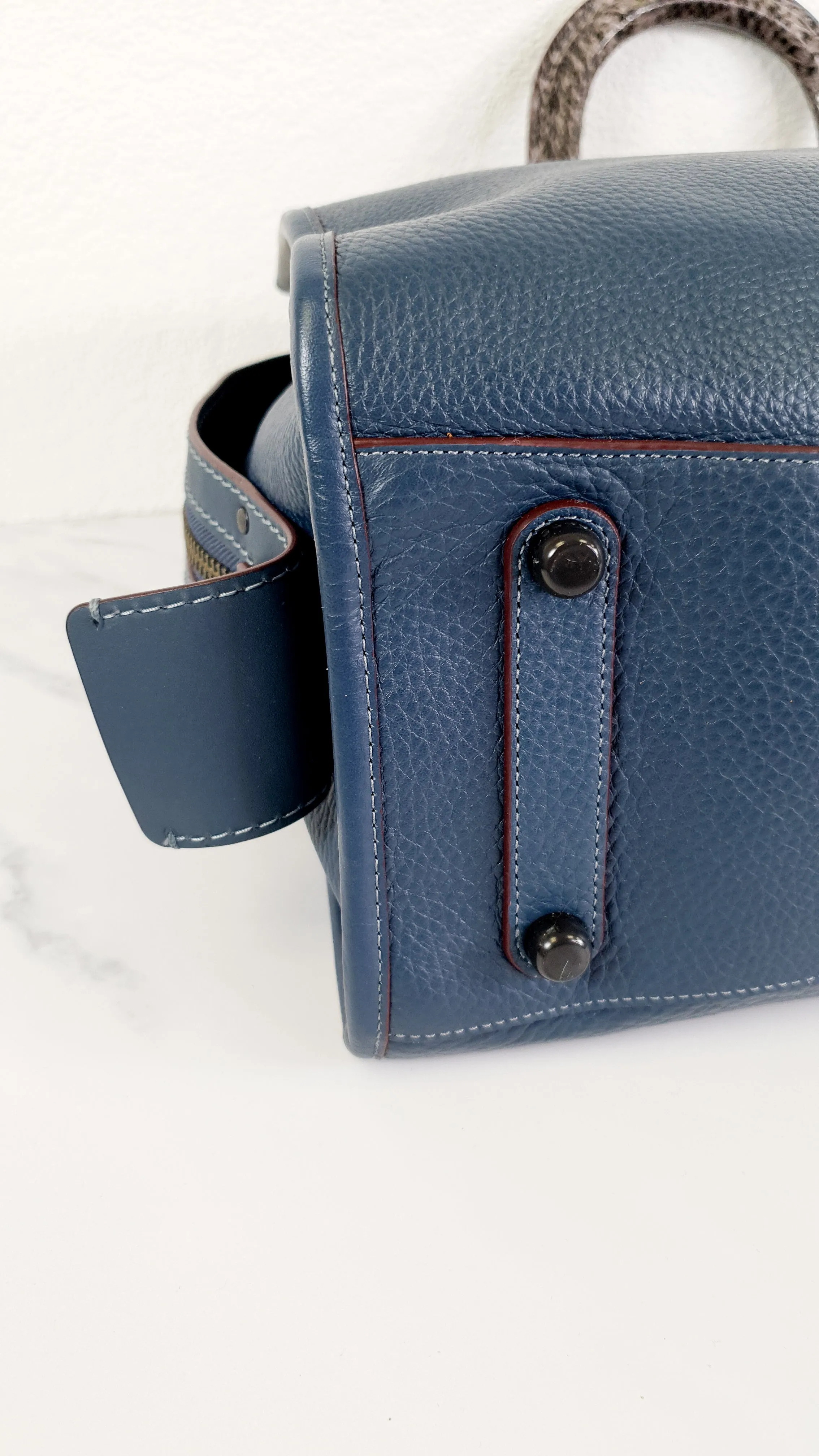 Coach 1941 Rogue 36 in Dark Denim Blue with Genuine Snakeskin Handles - Shoulder Bag Handbag - Coach 58965