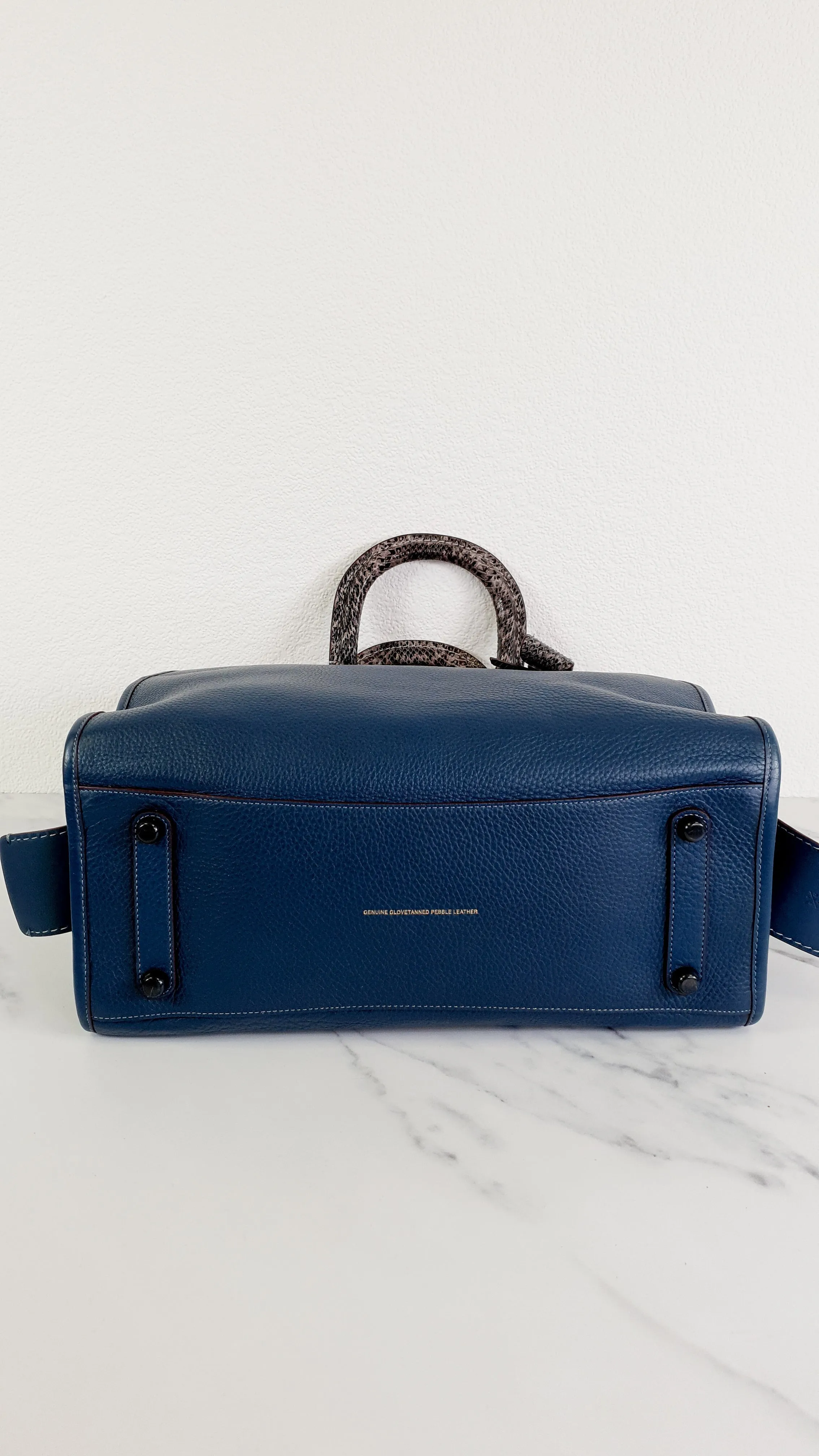 Coach 1941 Rogue 36 in Dark Denim Blue with Genuine Snakeskin Handles - Shoulder Bag Handbag - Coach 58965