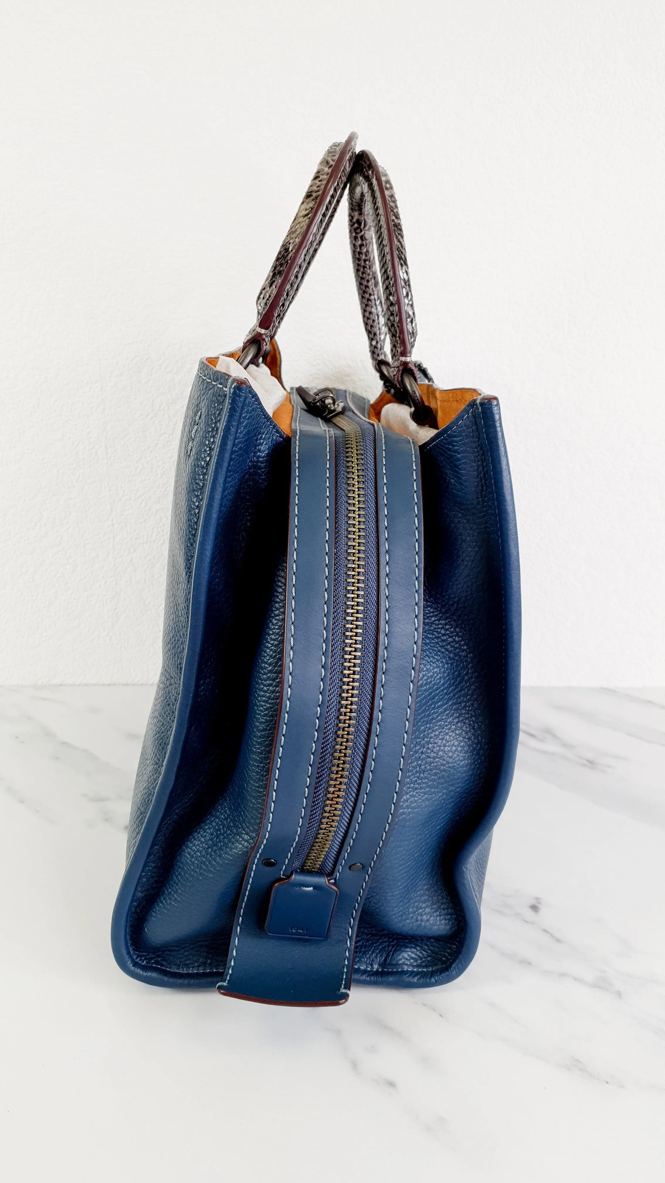 Coach 1941 Rogue 36 in Dark Denim Blue with Genuine Snakeskin Handles - Shoulder Bag Handbag - Coach 58965