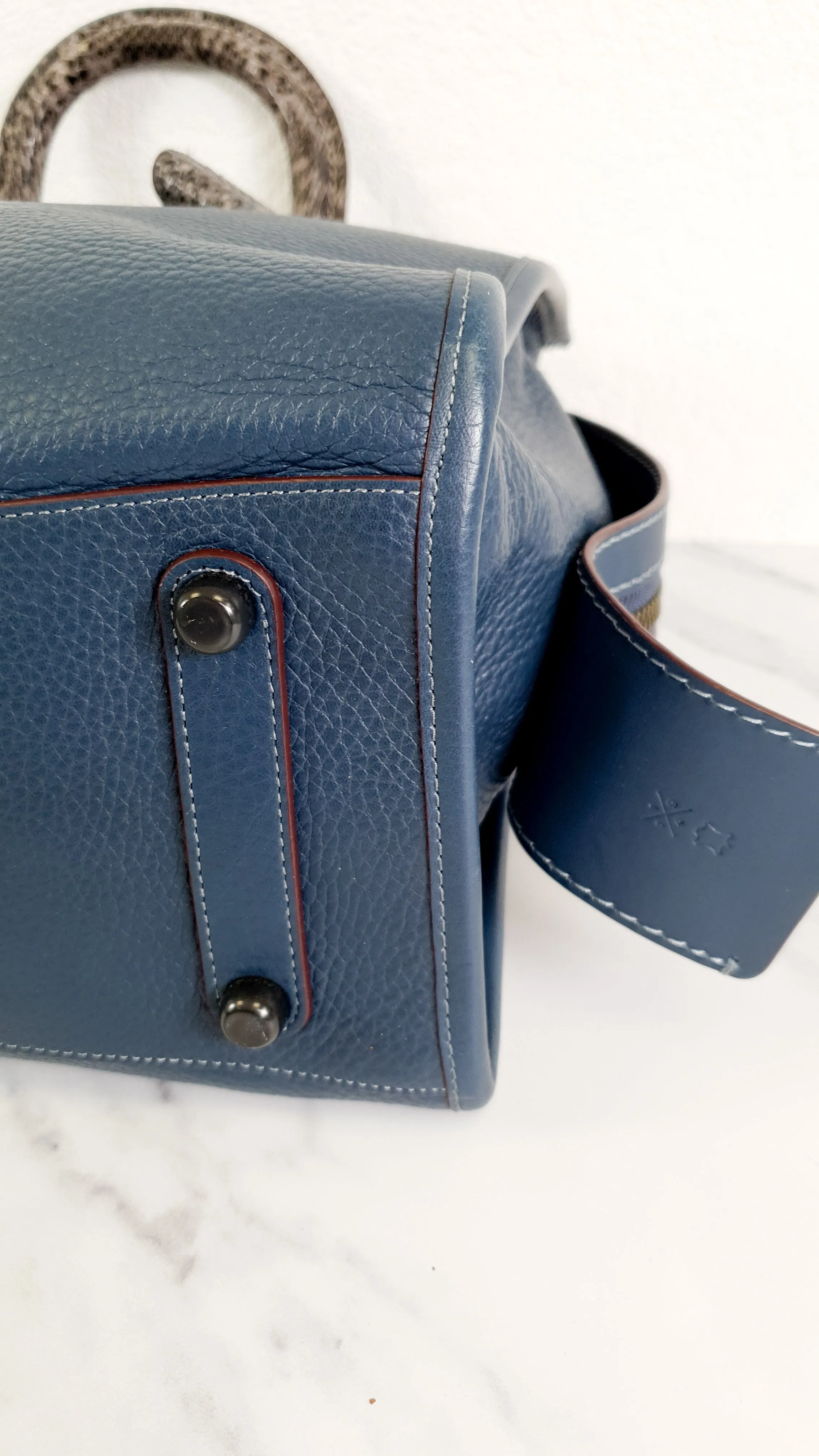 Coach 1941 Rogue 36 in Dark Denim Blue with Genuine Snakeskin Handles - Shoulder Bag Handbag - Coach 58965