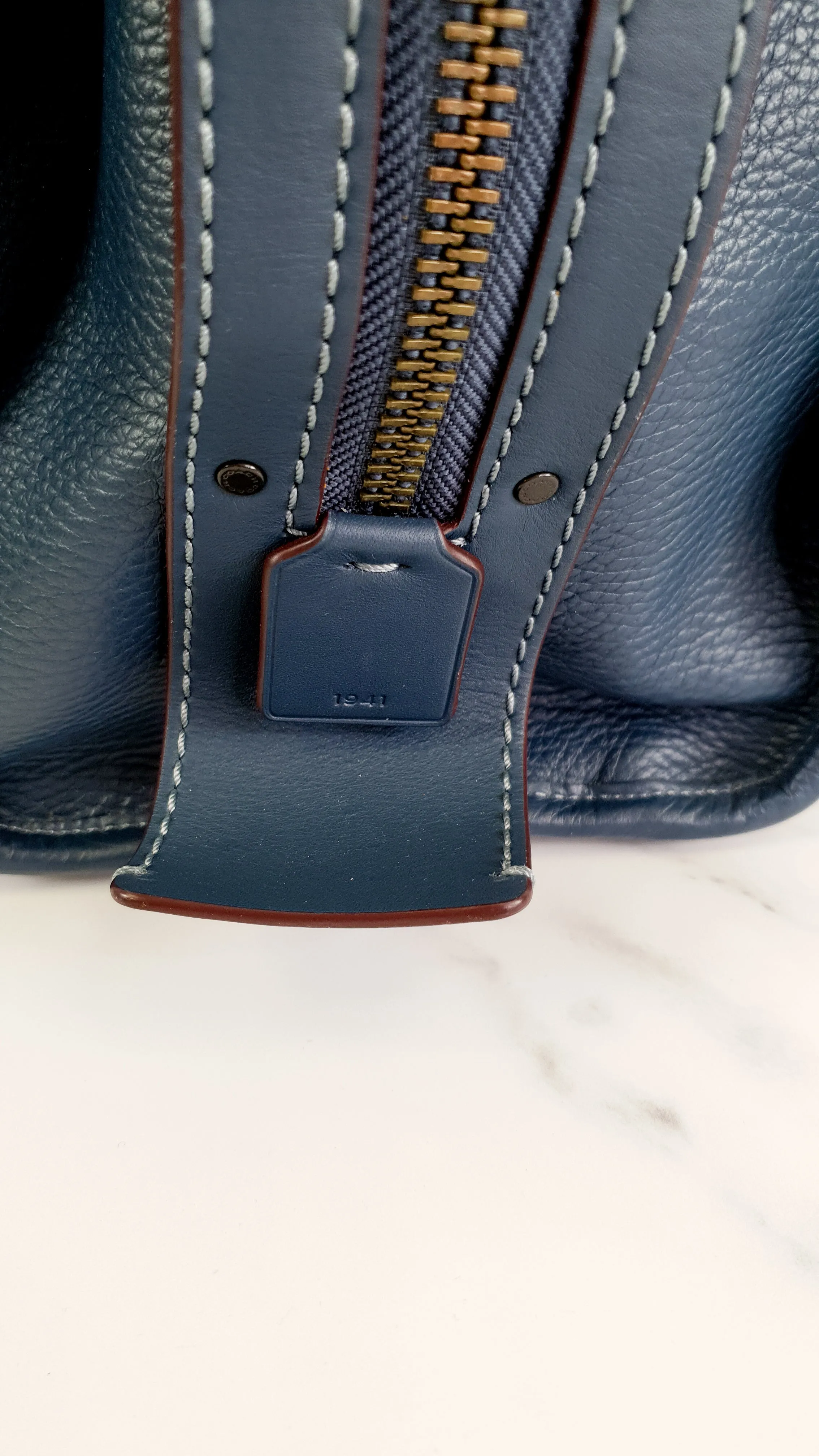 Coach 1941 Rogue 36 in Dark Denim Blue with Genuine Snakeskin Handles - Shoulder Bag Handbag - Coach 58965