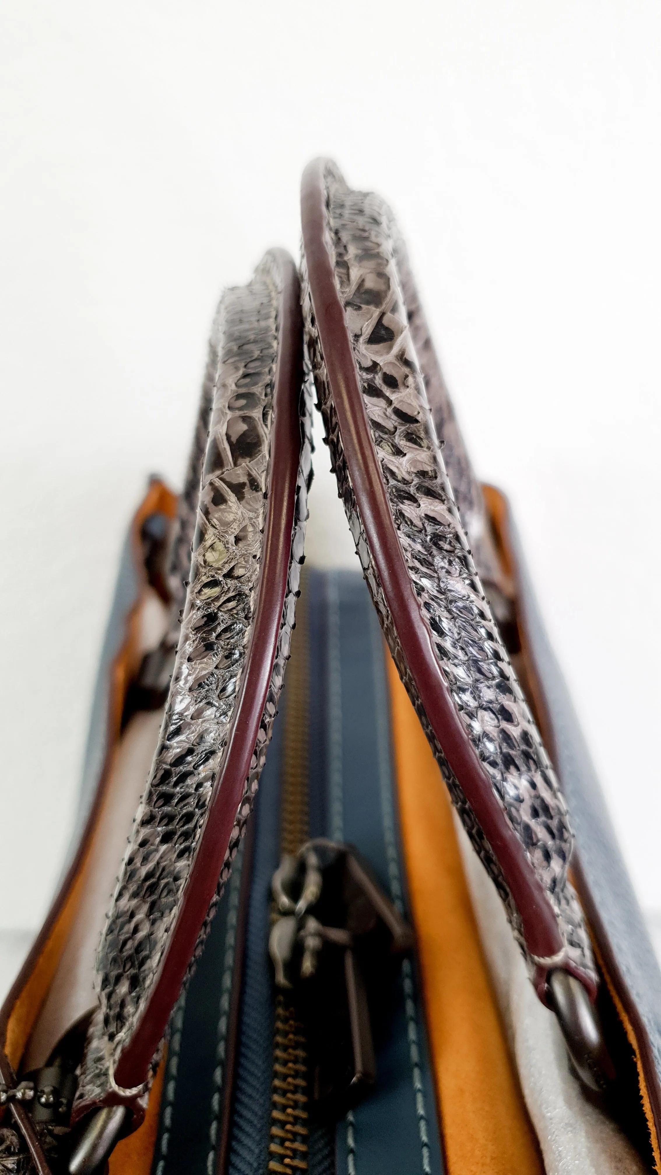 Coach 1941 Rogue 36 in Dark Denim Blue with Genuine Snakeskin Handles - Shoulder Bag Handbag - Coach 58965