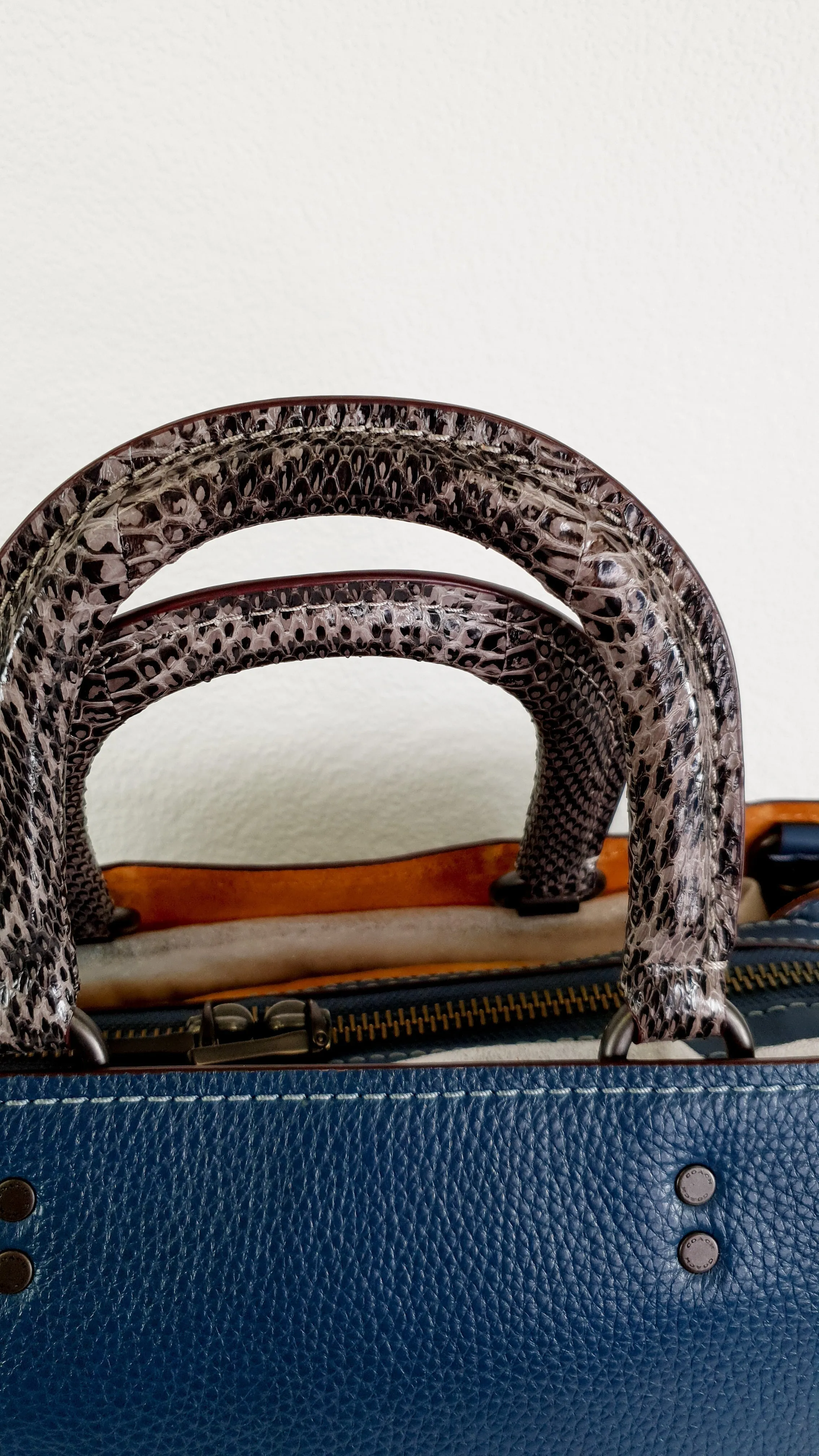 Coach 1941 Rogue 36 in Dark Denim Blue with Genuine Snakeskin Handles - Shoulder Bag Handbag - Coach 58965